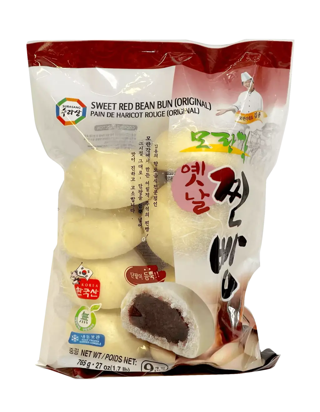 Ångande Majs Bao Fylld Med Rödbönspasta, Moranbong Chinp Fryst 765g Surang Korea