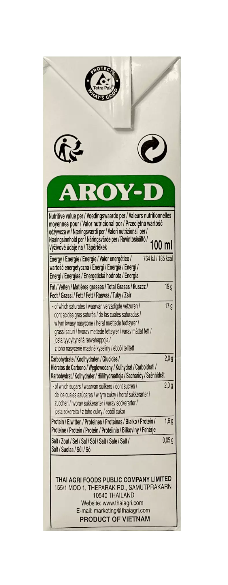 Coconut milk UHT 1000ml Aroy-D Thailand