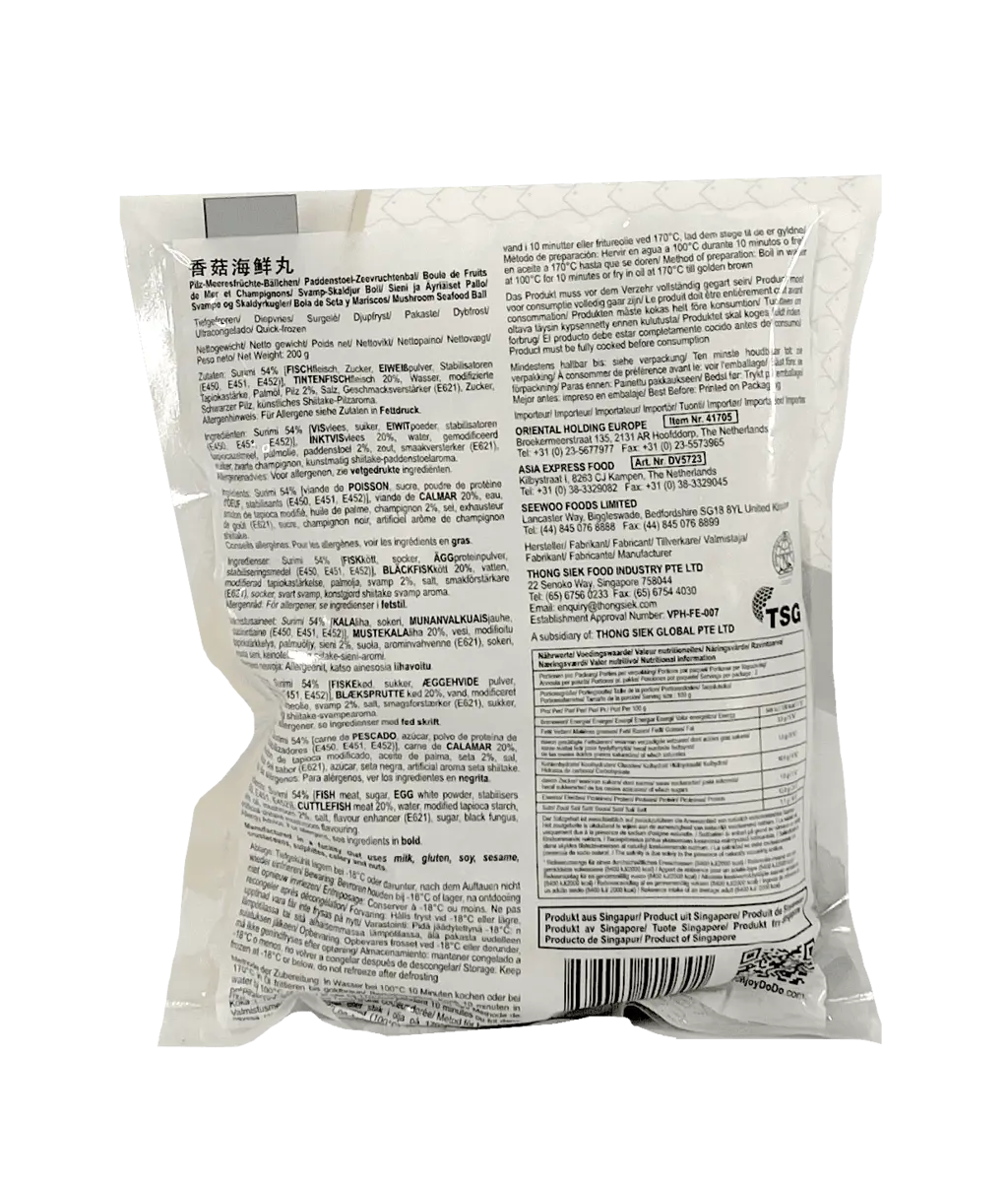 Fiskbollar Med Svamp/Skadjur Smak Fryst 200g Dodo Singapore