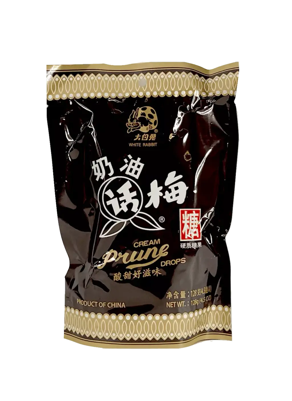 Godis Prune Drops White Rabbit 128g Kina