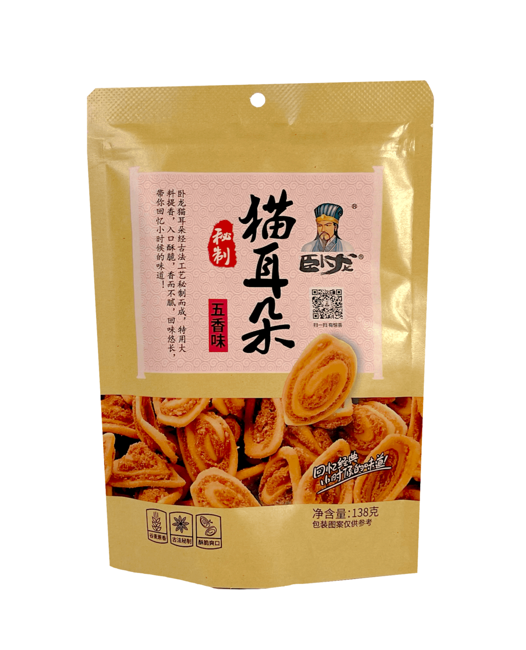 猫耳朵脆饼 五香味 138g 卧龙 中国