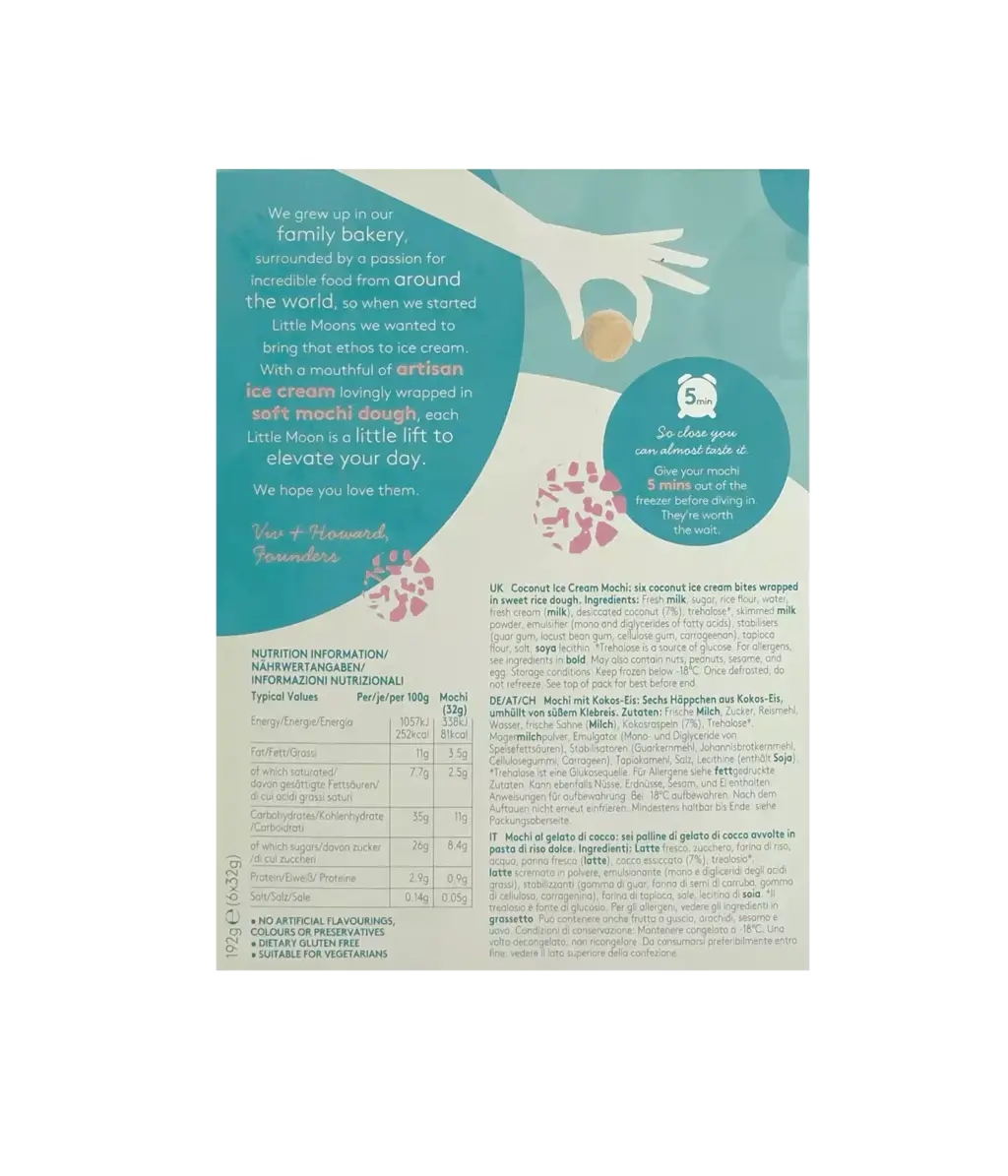 Mochi Lce Cream Coconut  Flavour Frozen 192g Little Moons Great Britain