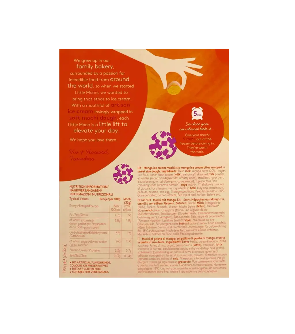 Mochi Ice Cream Mango Flavour Frozen 192g Little Moons Great Britain