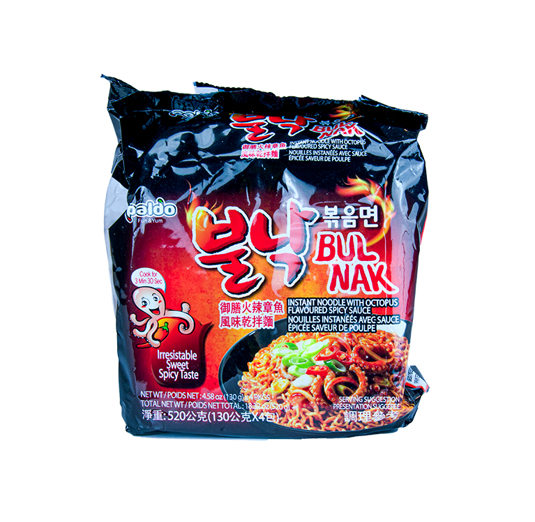 Instant Noodles Bulnak Spicy/Octopus 130gx4pcs/Pack Paldo Korean