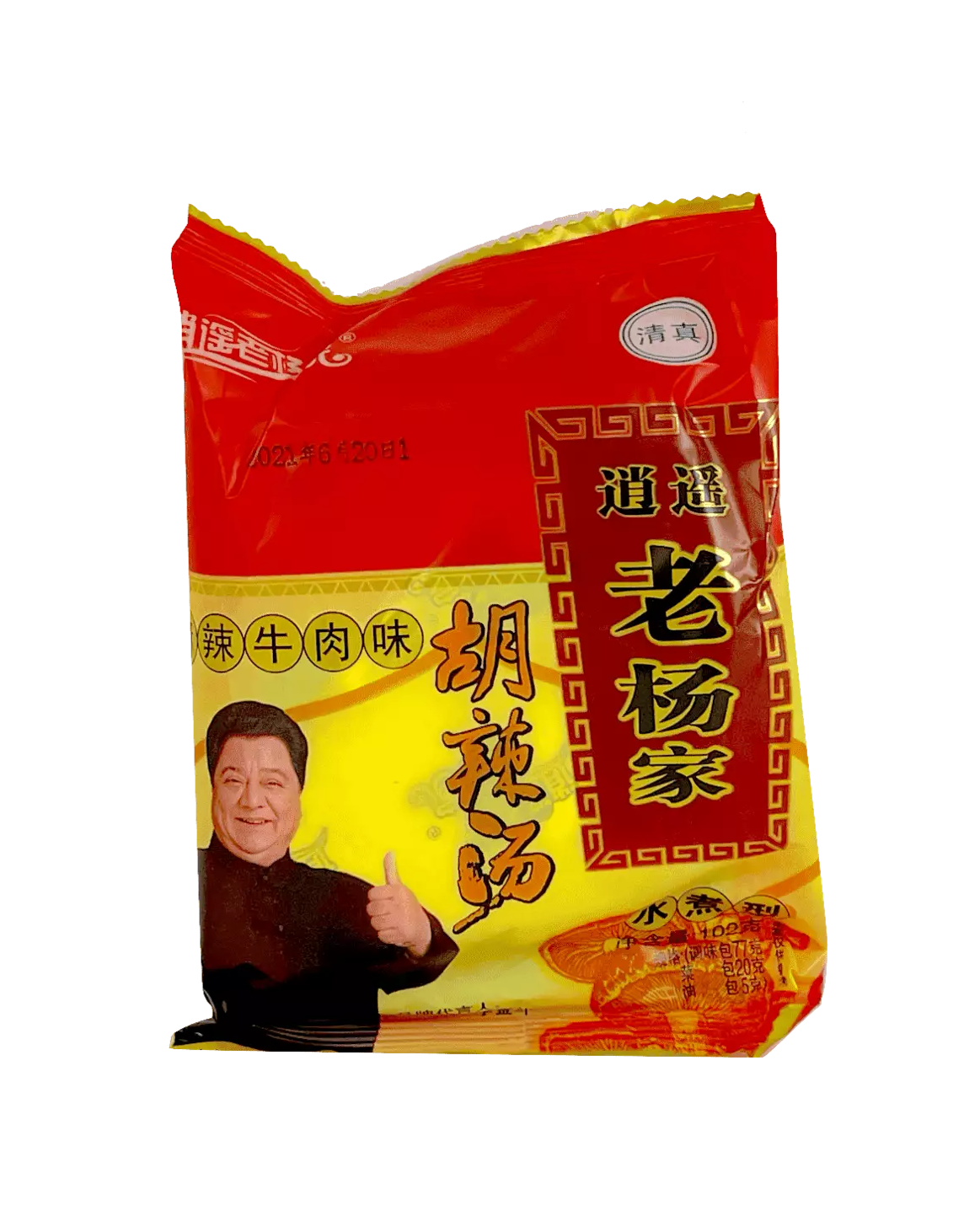 Best Before: 2022.10.09 Instant Soup With Hot/Spicy Beef Flavour 102g Lao Yang Jia China