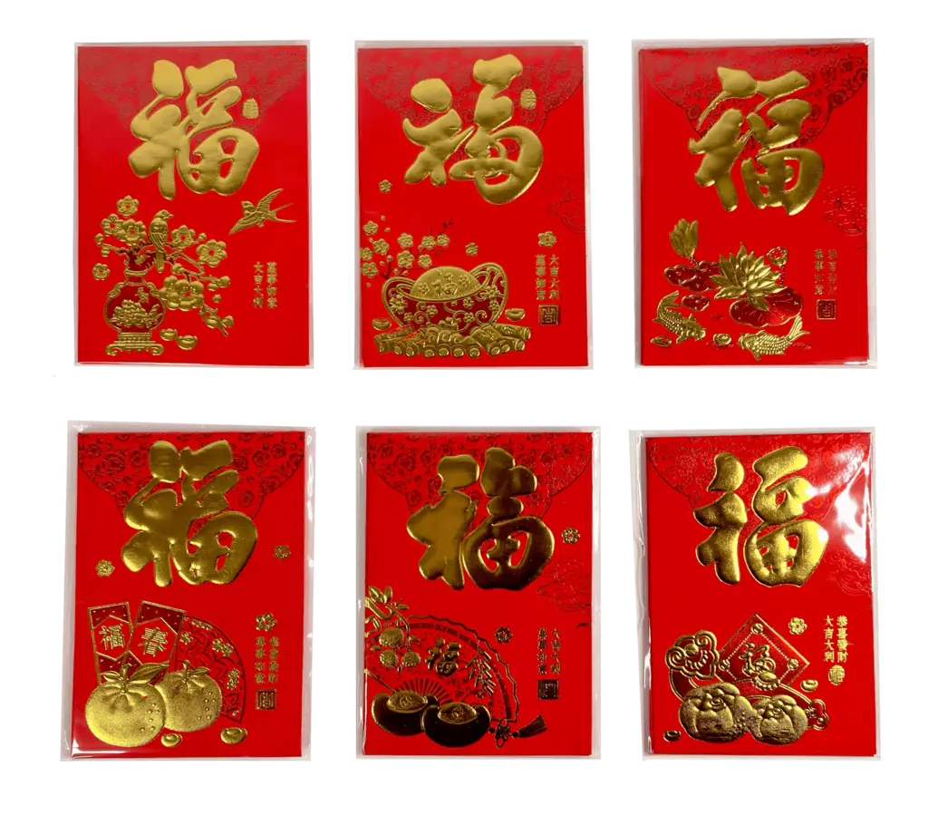 Rött Kuvert per påse(6st), kan ej välja motiv - Kina