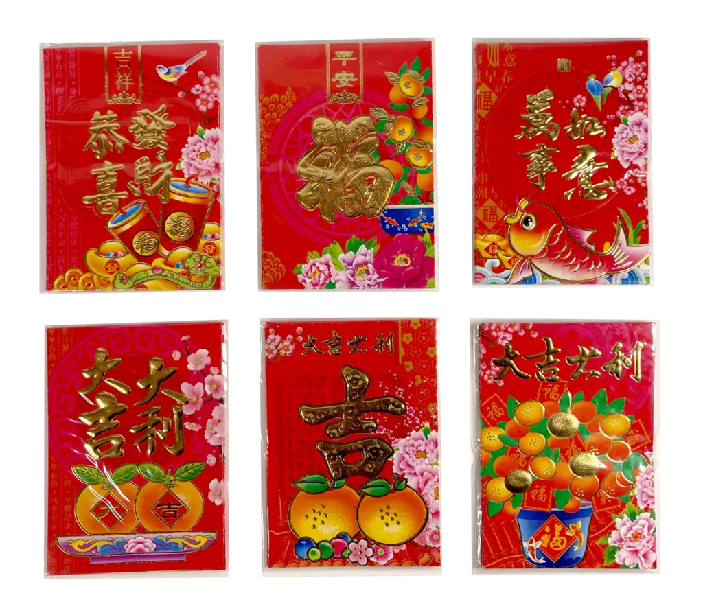 Rött Kuvert per påse(6st), kan ej välja motiv - Kina