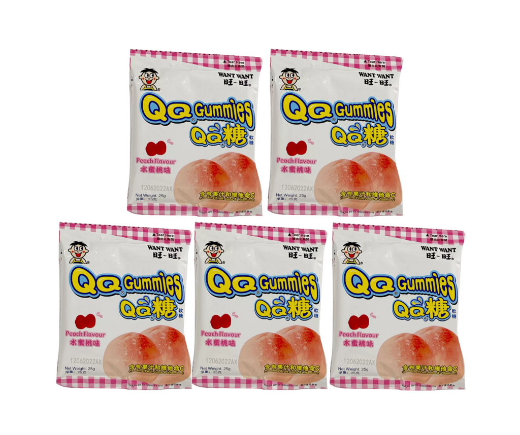 QQ Gummies Peach Flavor 5x25g/påse Want Want Kina