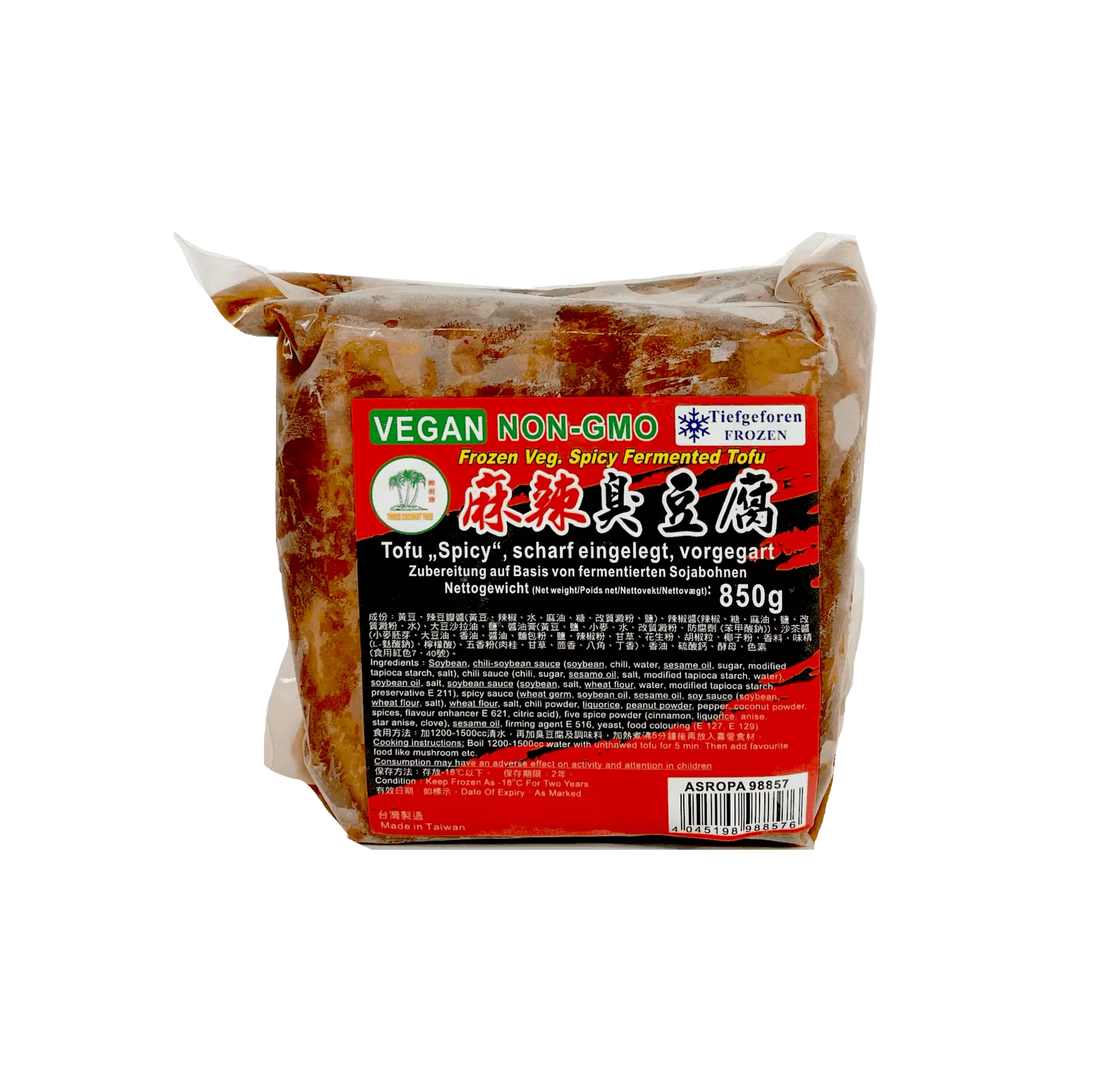 Braserad Fementerade Tofu Stark Smak Fryst 850g TCT Taiwan