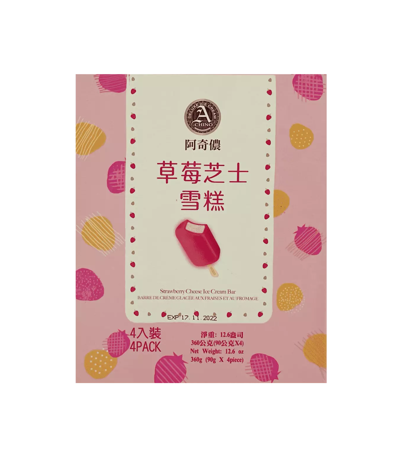 Best Before:2022.11.17 Ice Cream Bar-Strawberry & Cheese 360g AQN Taiwan