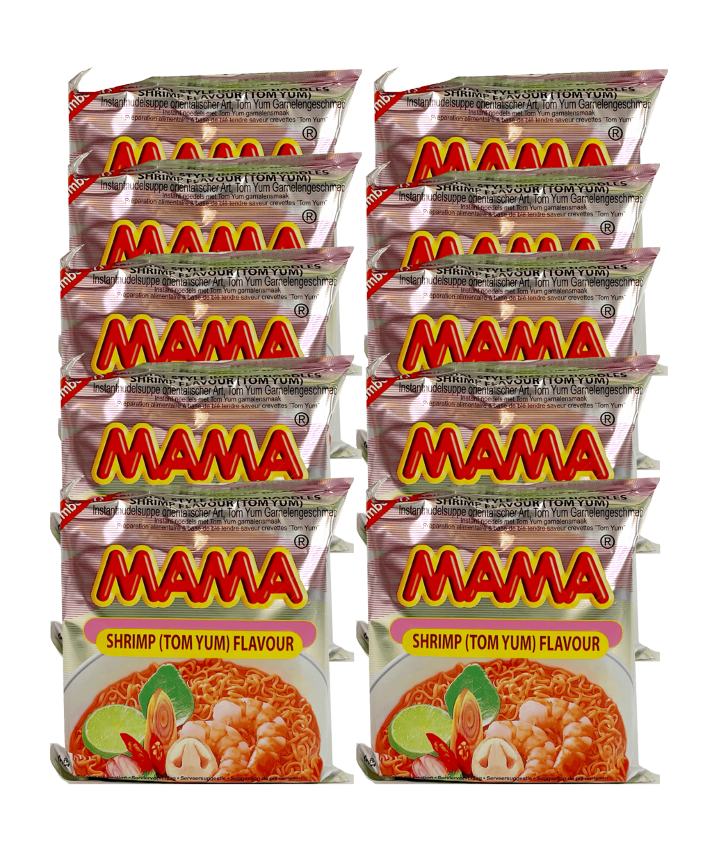Snabbnudlar Tom Yum Räkbuljong 90gx10st/Förp Mama Thailand