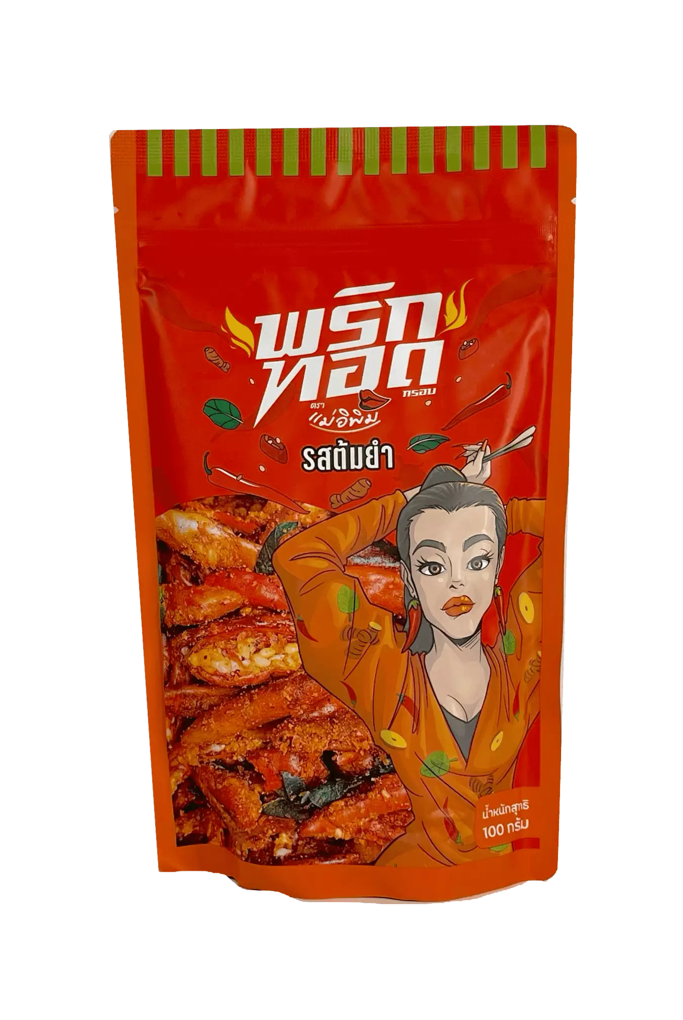 Krispigt Thai Chili Snacks Med Tom Yum Smak 100g Mae E Pim Thailand