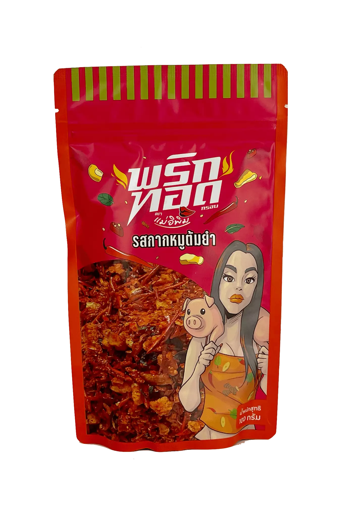 Crispy Thai Chilli Snacks With Skin Pork/Tom Yum Flavour 100g Mae E Pim Thailand