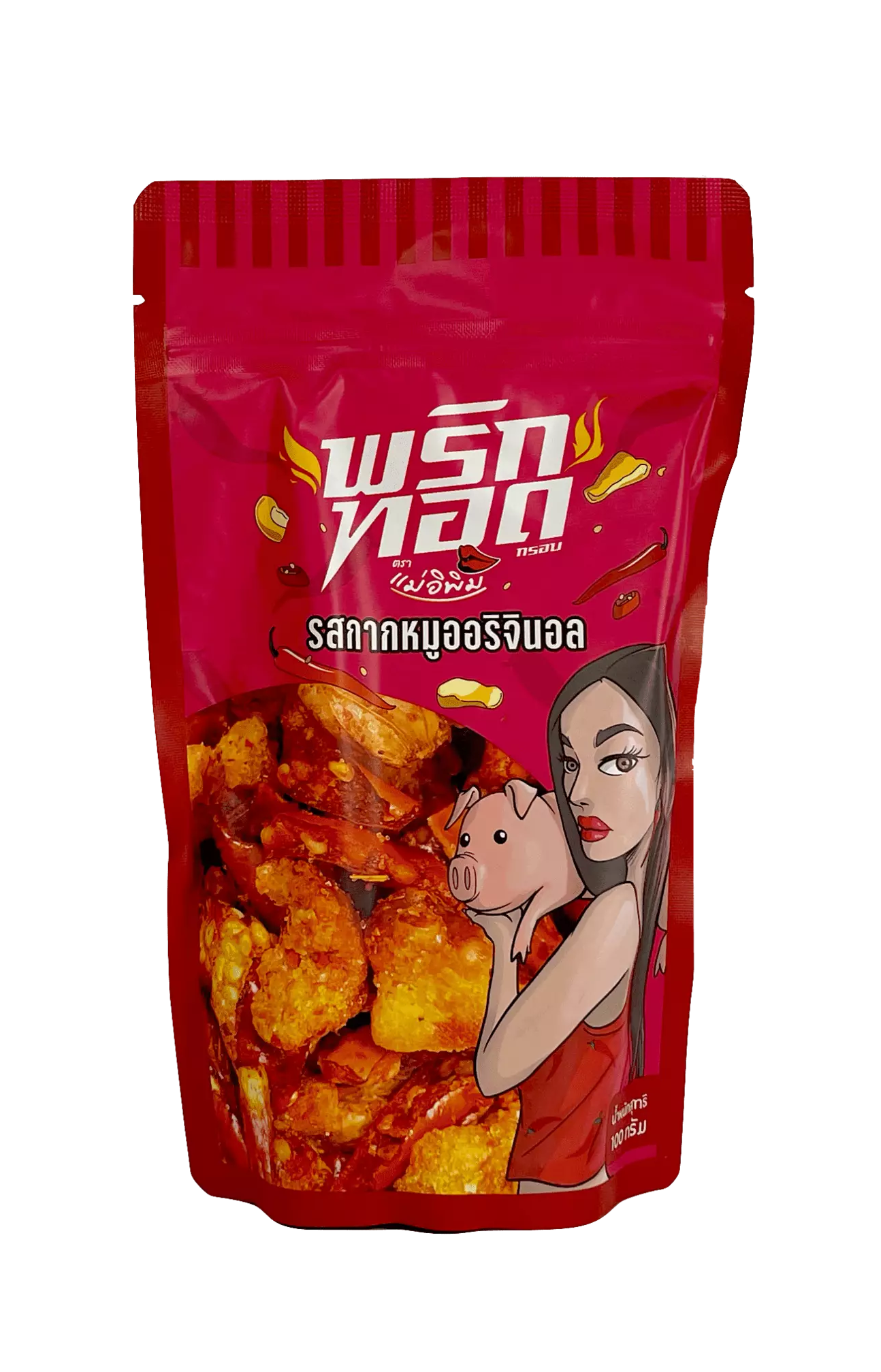 Krispigt Thai Chili Snacks Med Fläsk Skin/Original Smak 100g Mae E Pim Thailand