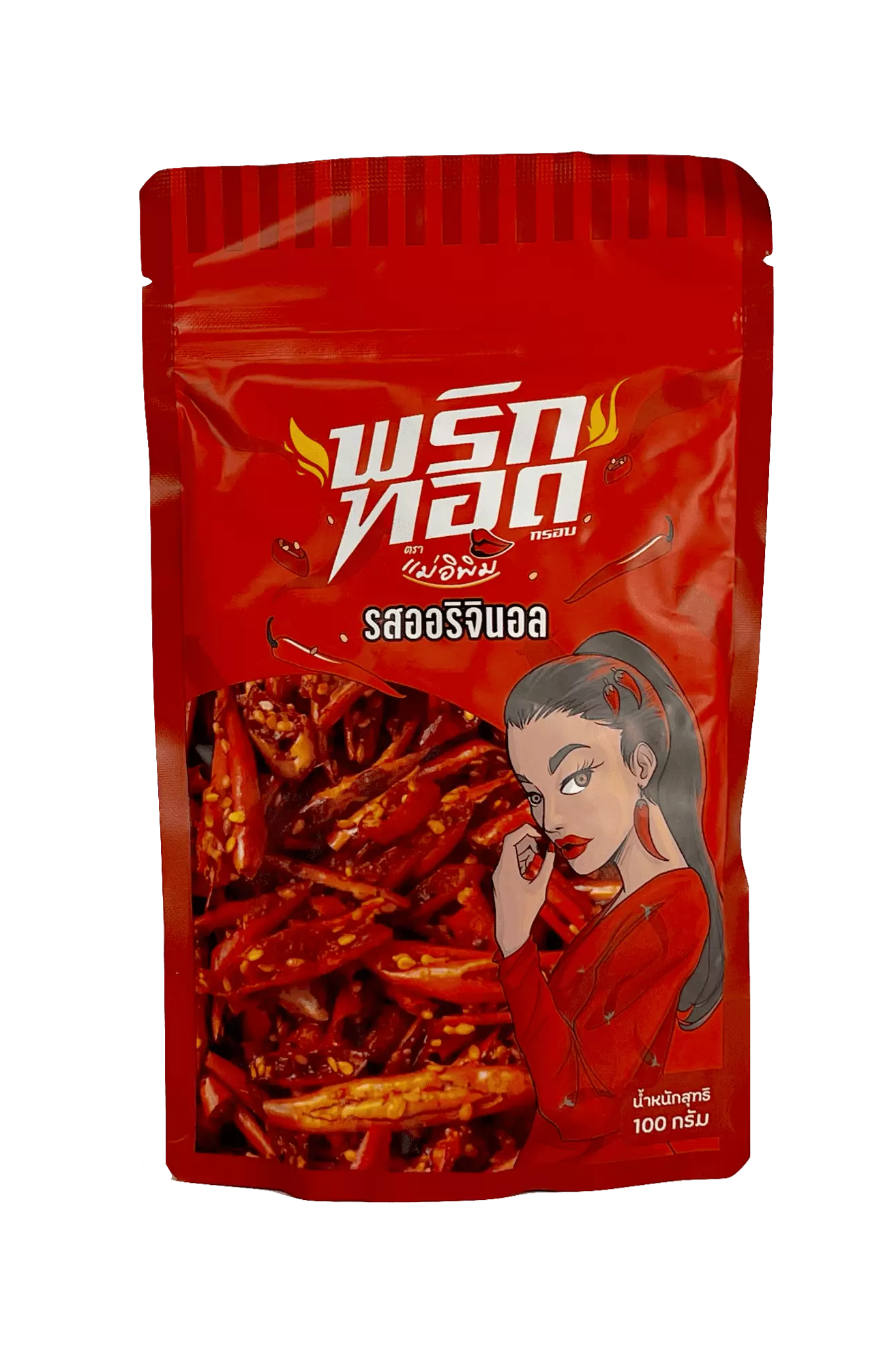 Bäst Före:2022.12.23 Krispigt Thai Chili Snacks Med Original Smak 100g Mae E Pim Thailand