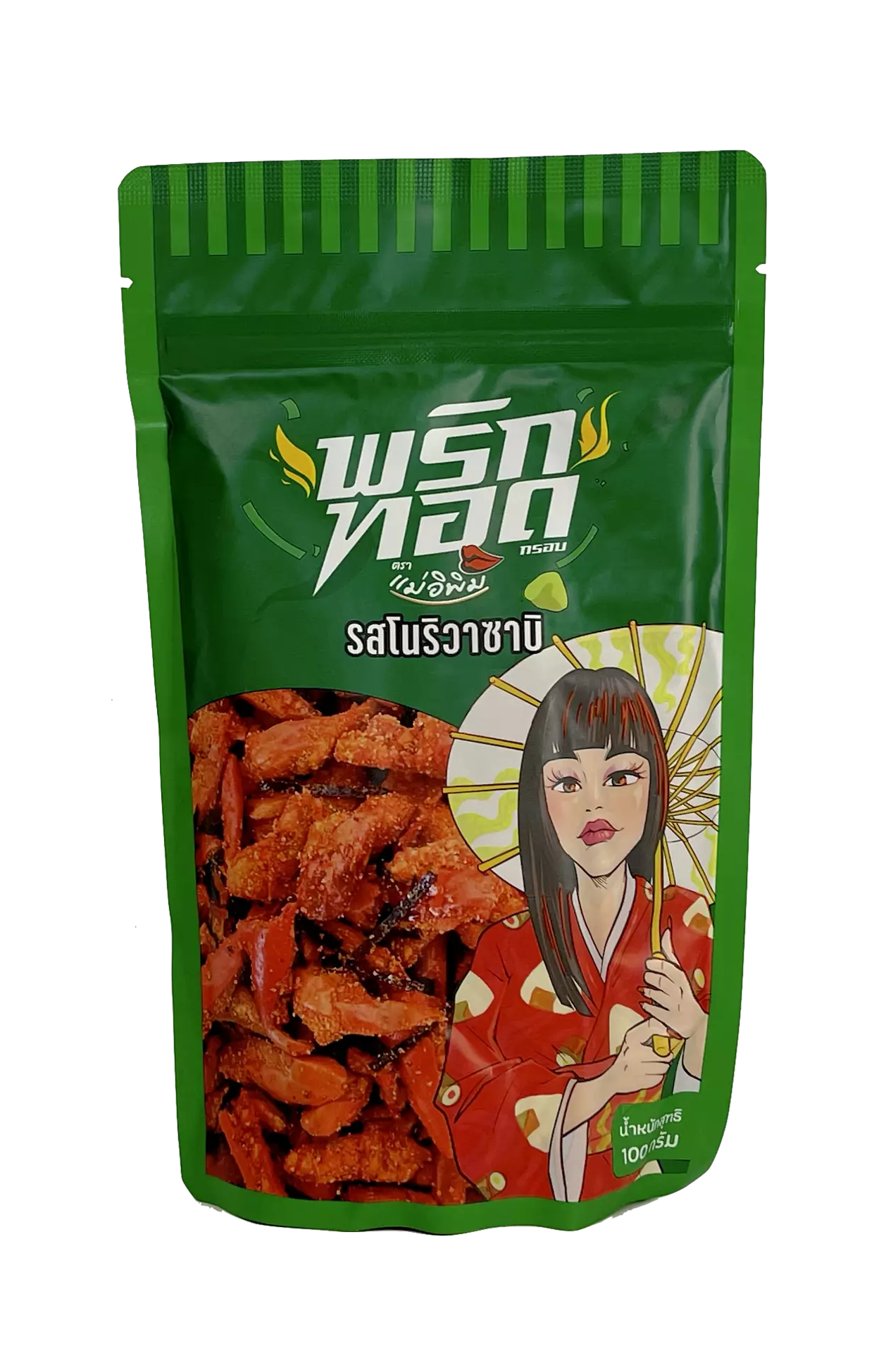 Krispigt Thai Chili Snacks Med Fläsk Nori/Wasabi Smak 100g Mae E Pim Thailand
