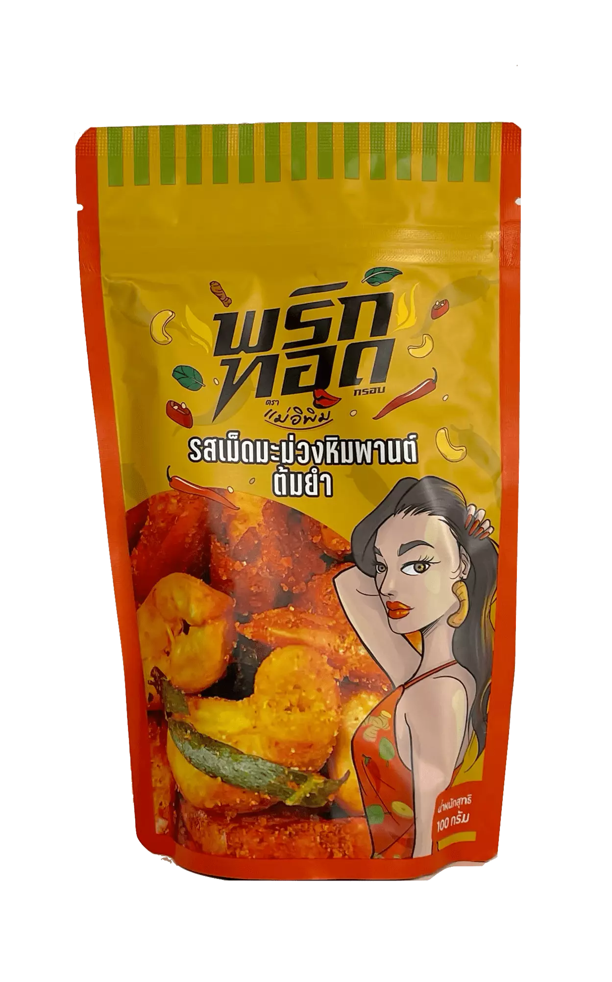 Krispigt Thai Chili Snacks Med Cashewnötter/Tom Yum Smak 100g Mae E Pim Thaila