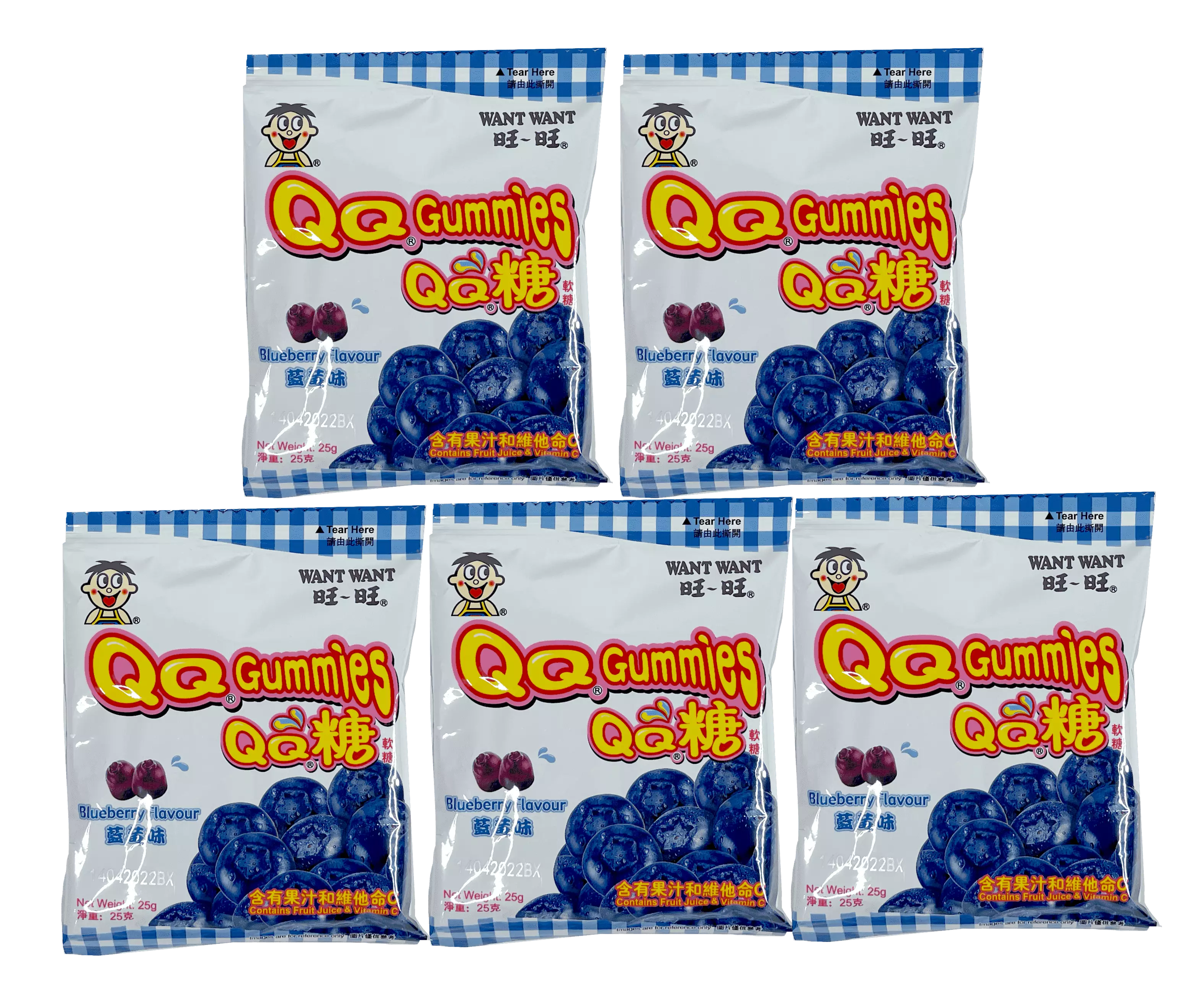 QQ Gummies Blåbär Smak 5x25g/påse Want Want Kina