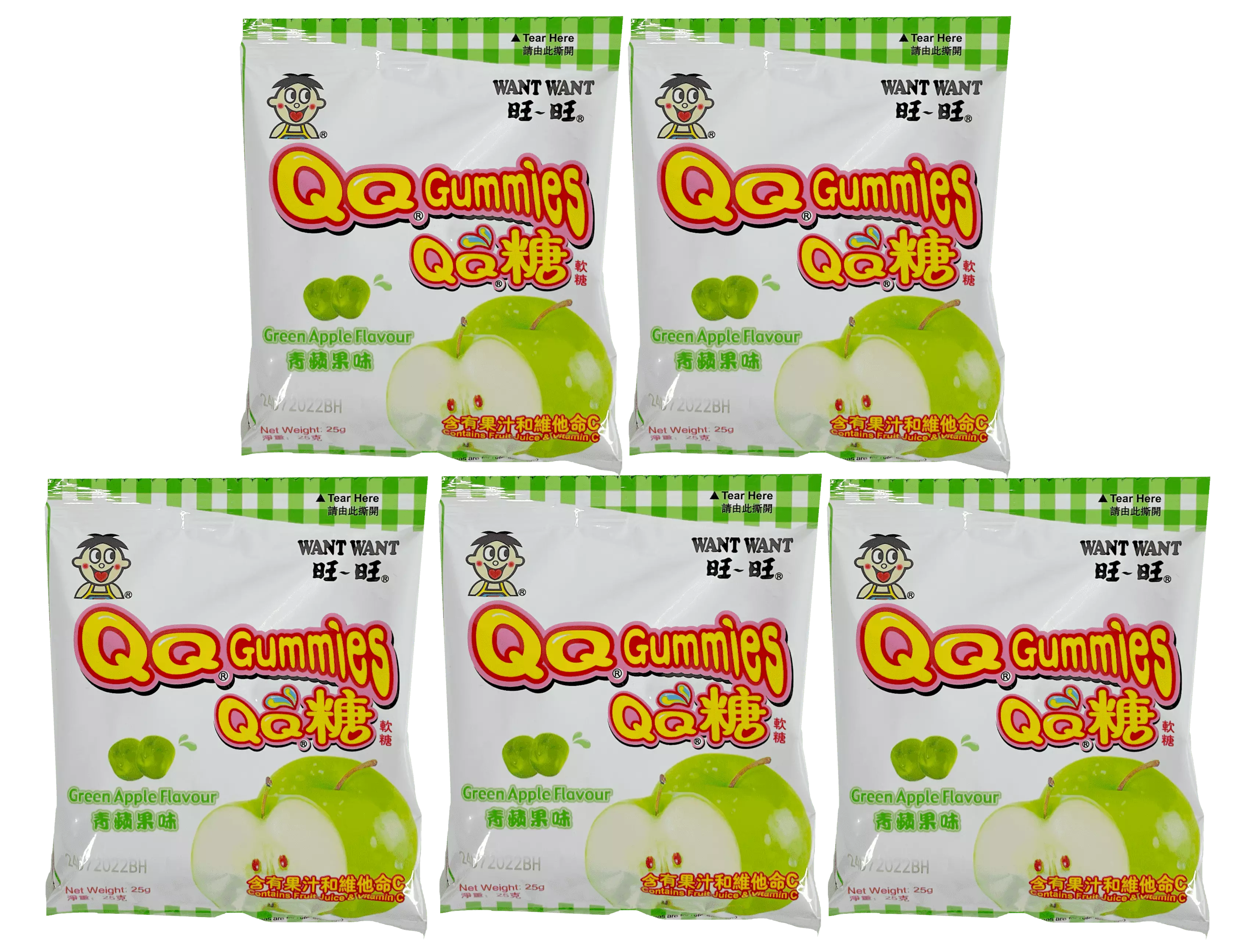 QQ Gummies Med Grönt Äpple Smak 5x25g/påse Want Want Kina
