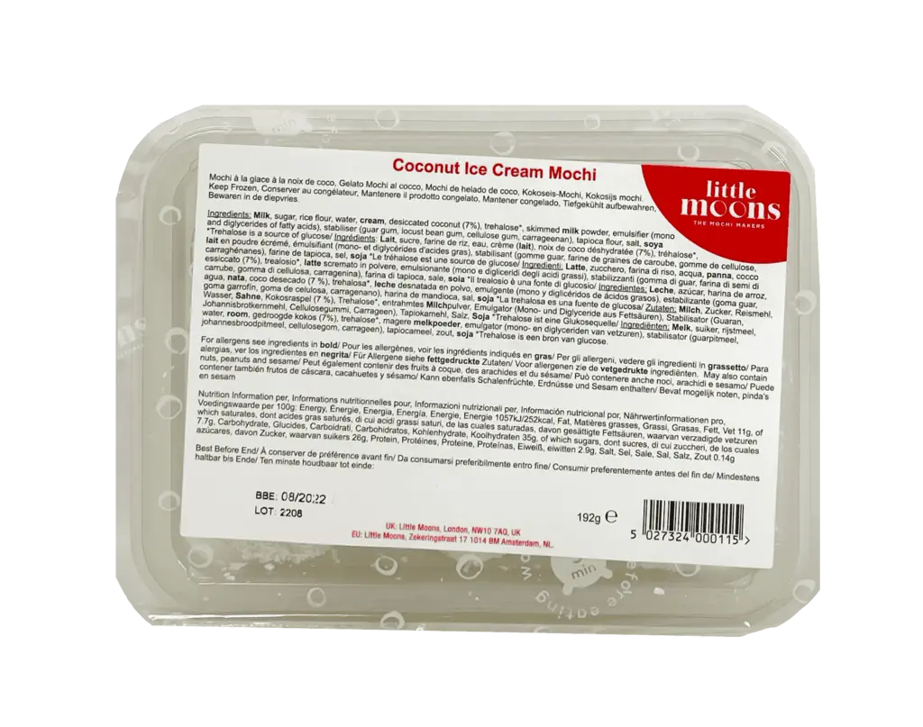 Mochi Lce Cream Coconut  Flavour Frozen 192g Little Moons Great Britain
