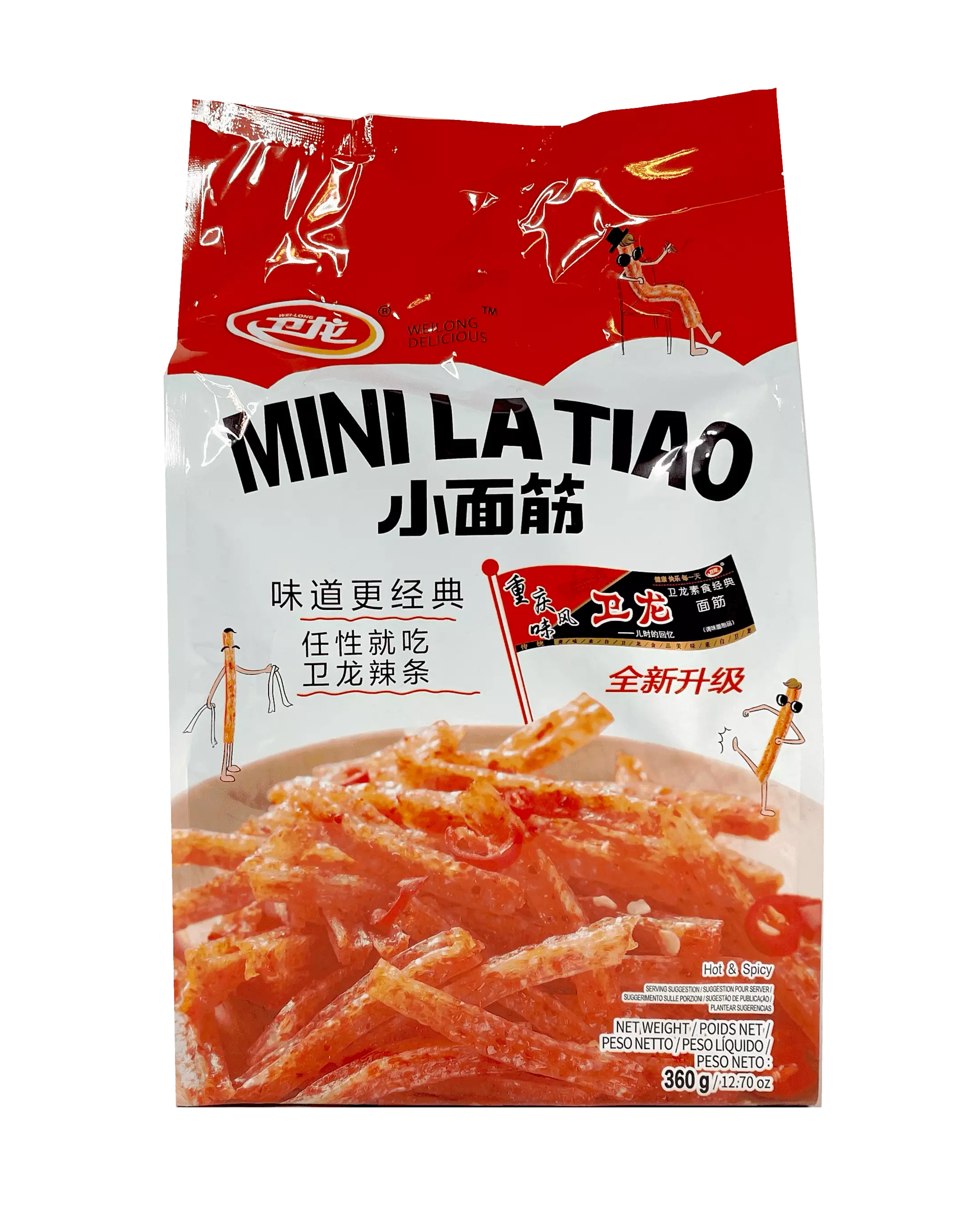 Gluten Snacks Spicy Strips 360g SMJ Wei Long Kina