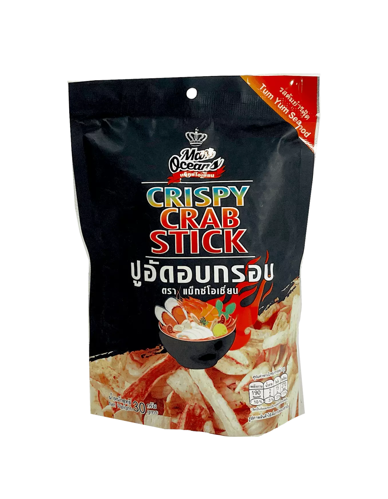 Bäst Före:2022.09.29 Crispy Crab Skin Tom Yum Sea 30g Max Oceans Thailand