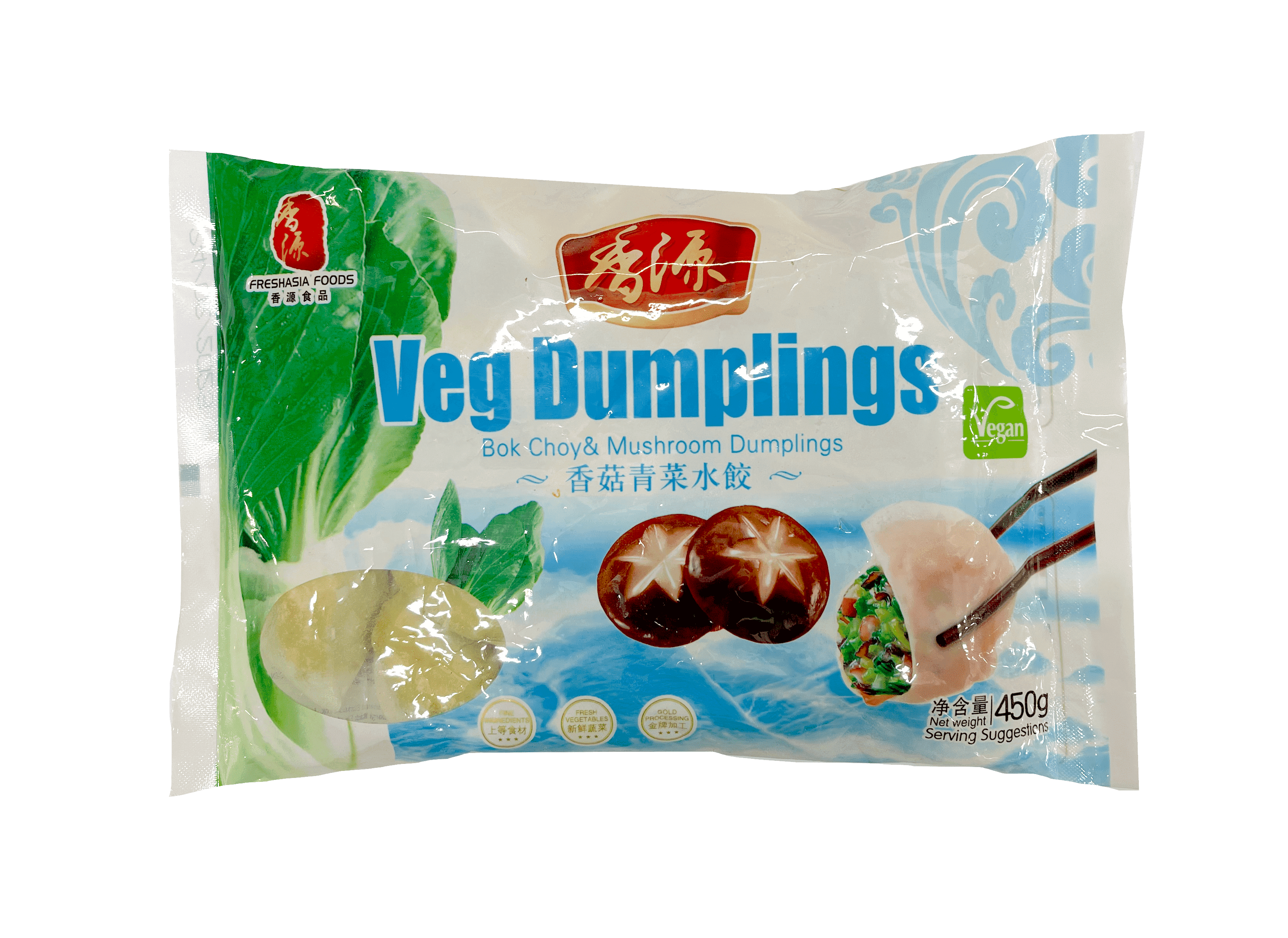 Dumpling With Pak Choy / Mushroom Filling Frozen 450g Freshasia