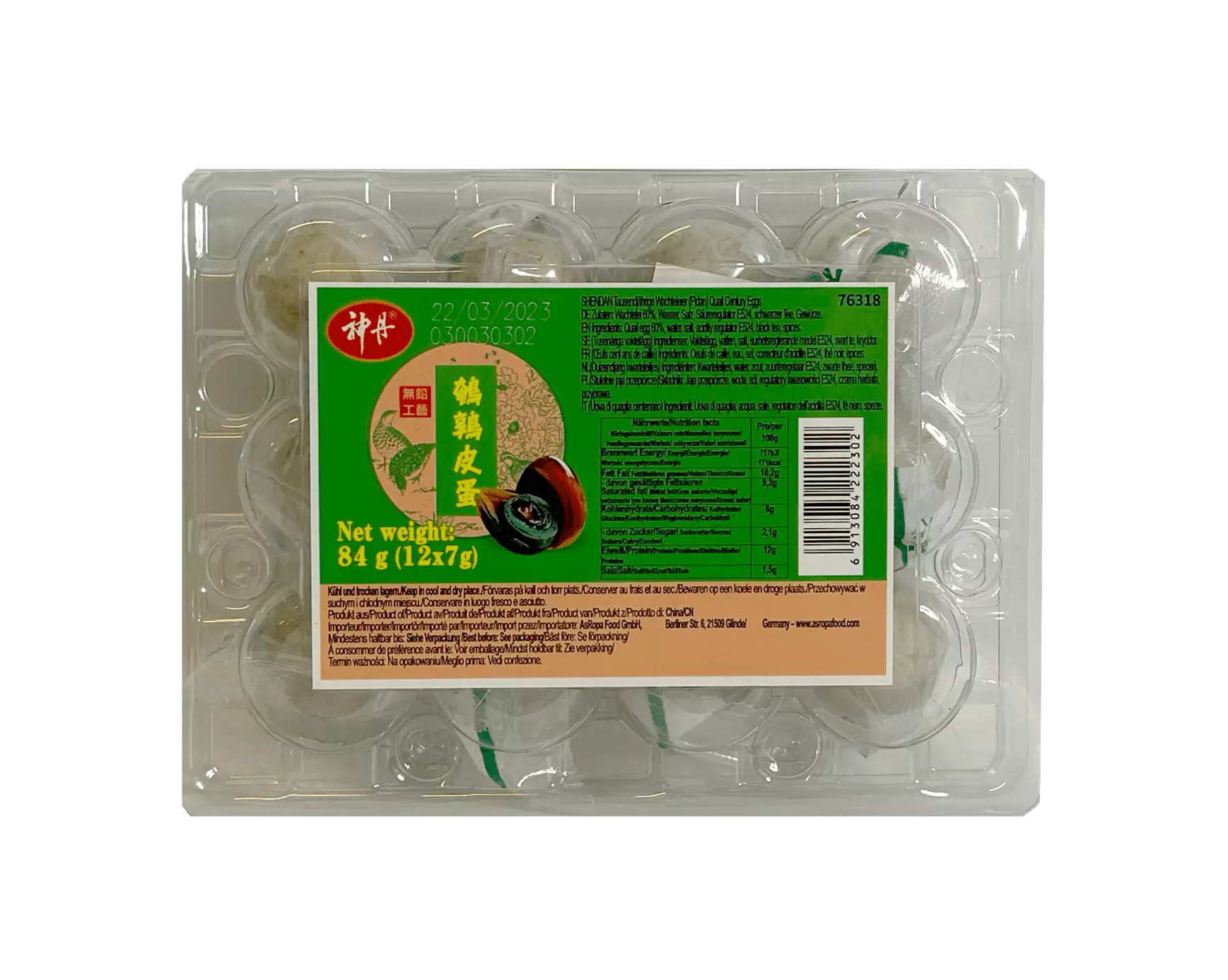 Fermenterade Vaktlar Ägg 84g/Ask Shen Dan Kina