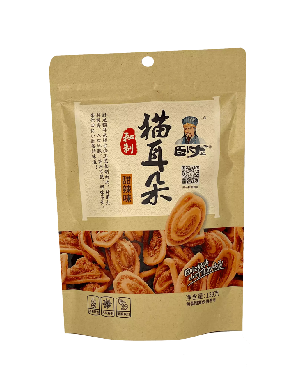 猫耳朵脆饼 甜辣味 138g 卧龙 中国