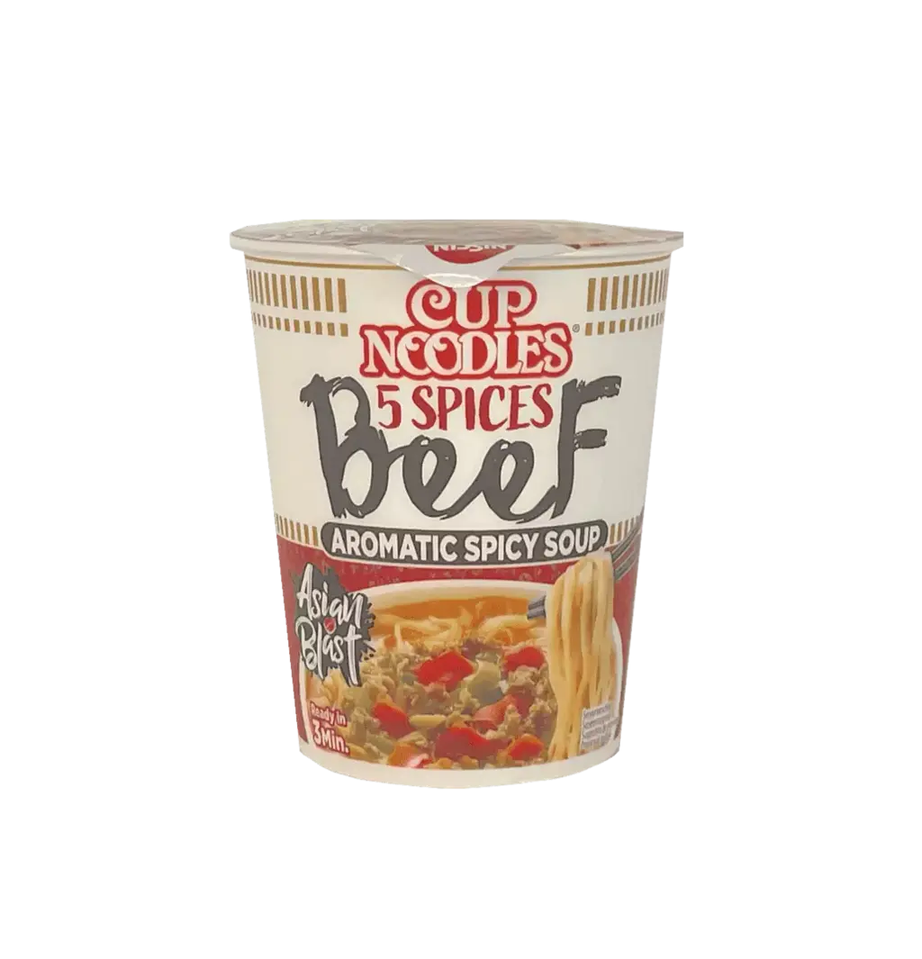 Kopp Nudlar Med Fem Sort av Kryddor/Biff Smak 64g Nissin Hong Kong