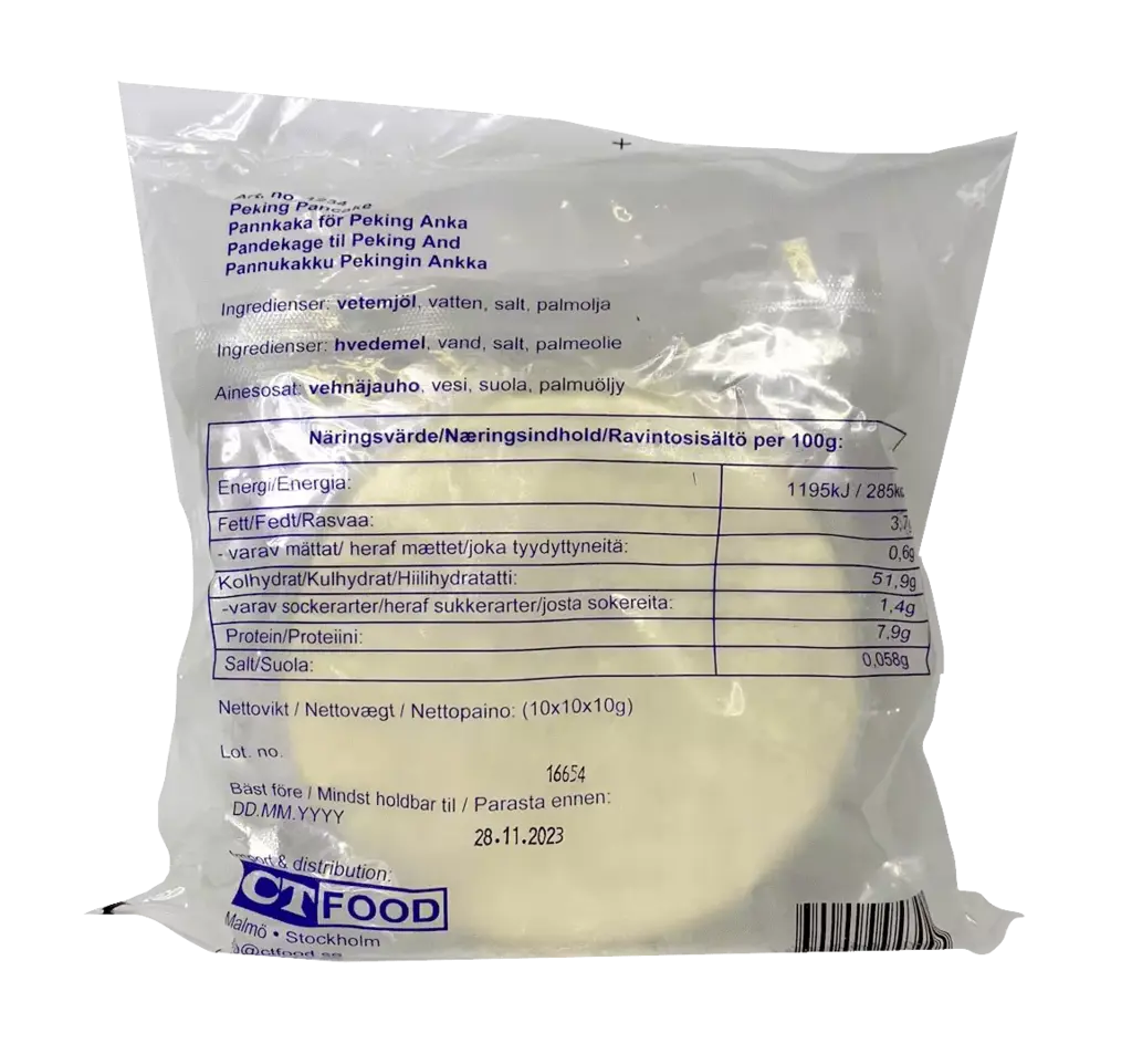 Peking Duck Pancake Frozen (10bagsx10pcsx10g) China