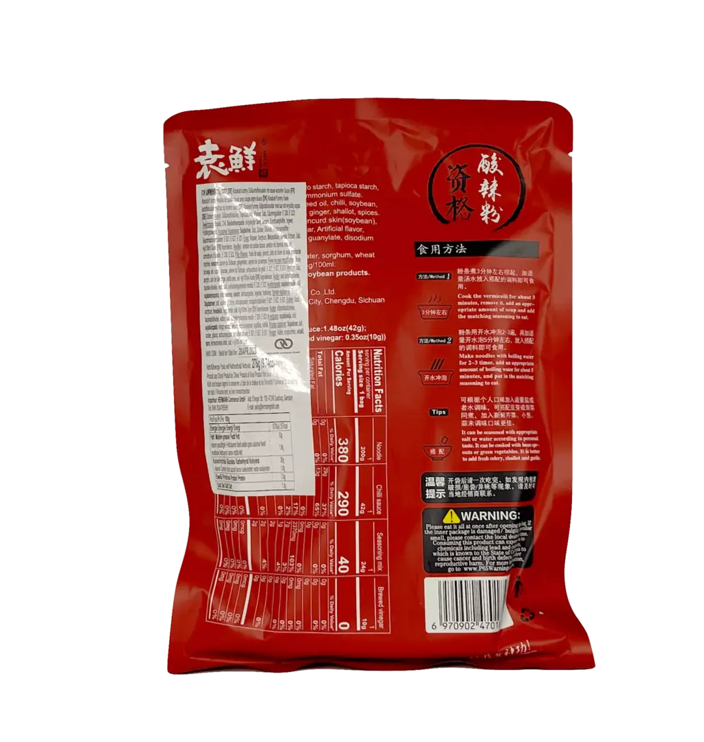 Sötpotatisnudlar Med Stark/Syrlig Smak 276g Yuan Xian Kina