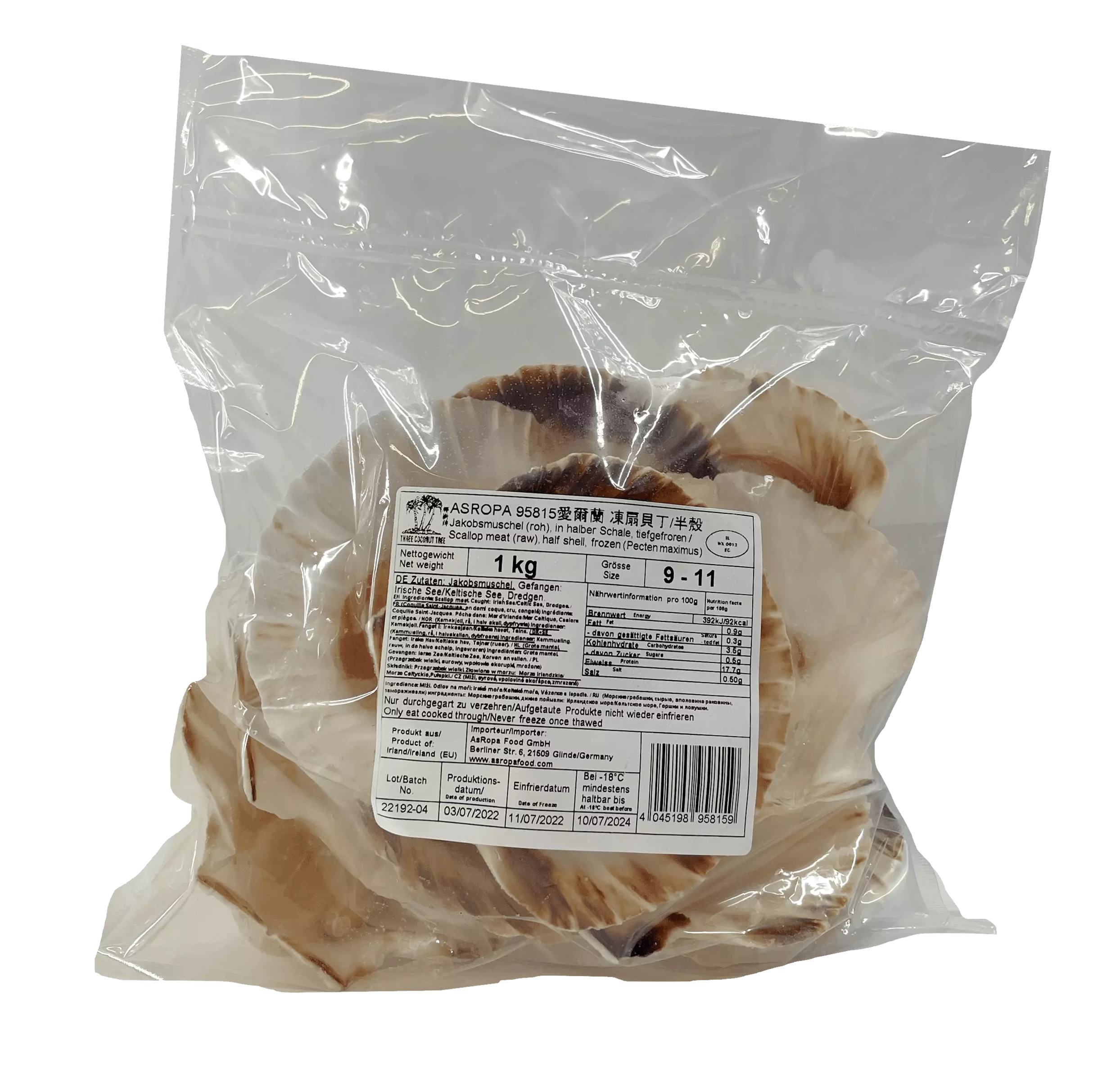 Scallop Half Frozen 9/11 Gross: 1kg Ireland