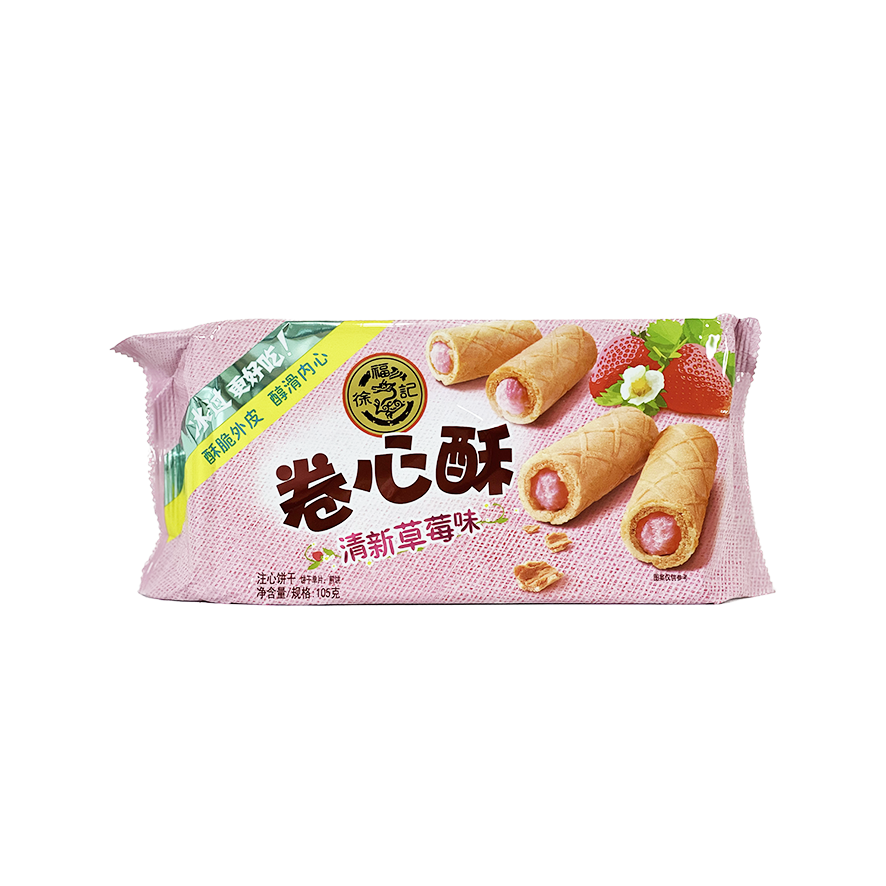 Wafer Rolls With Strawberry Cream Filling 105g Xu Fu Ji Kina