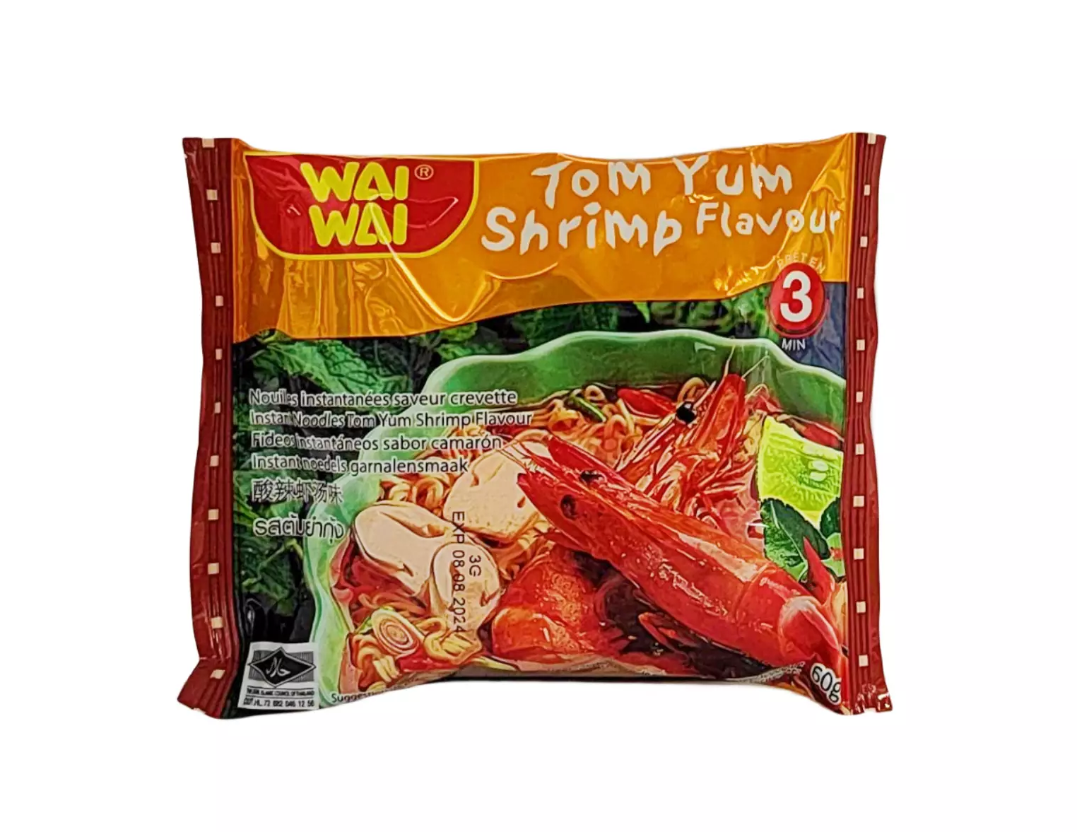 Instant Noodles With Tom Yum Flavour 60g Wai Wai Thailand