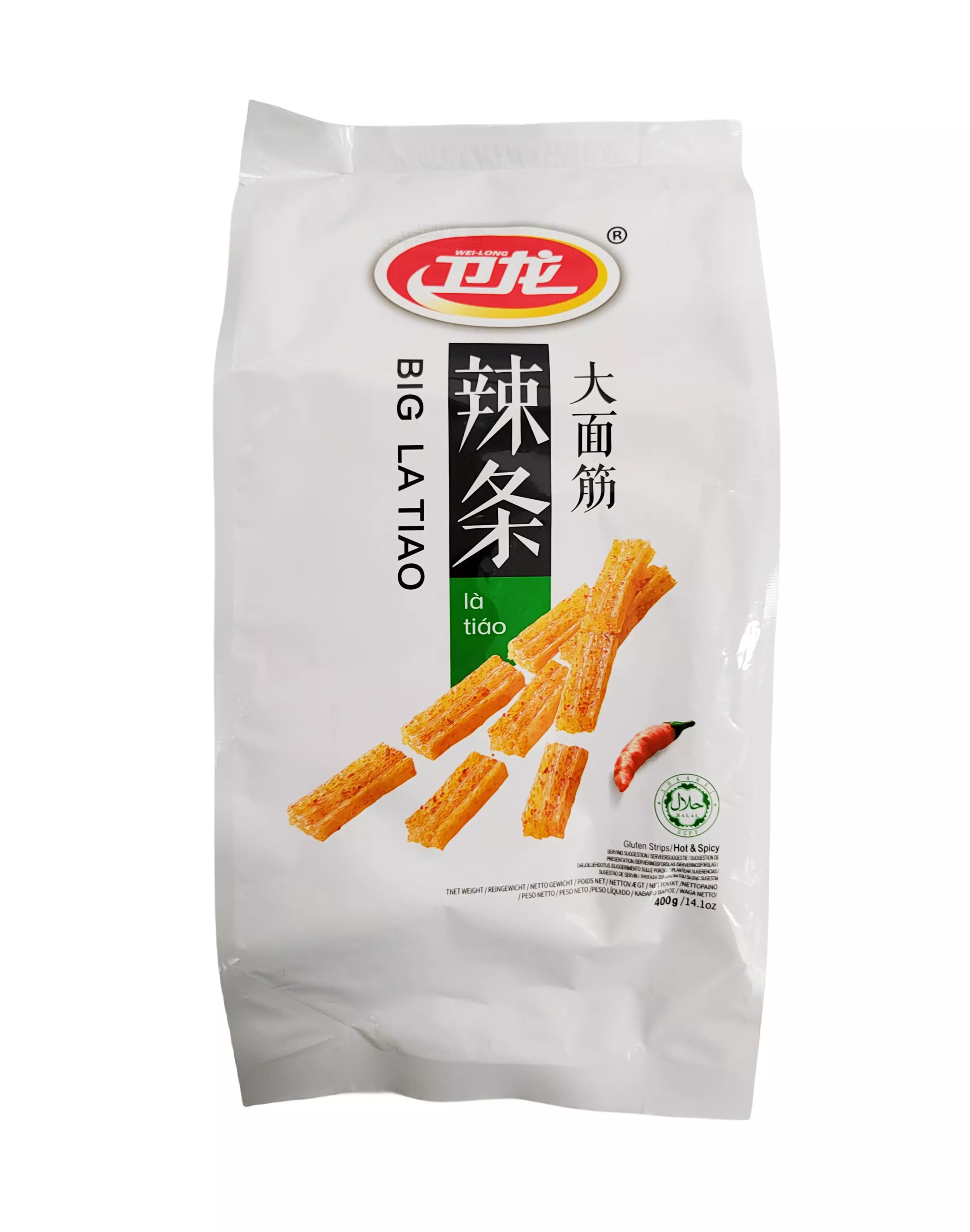 Gluten Snacks Spicy Strips 400g DMJ Wei Long Kina