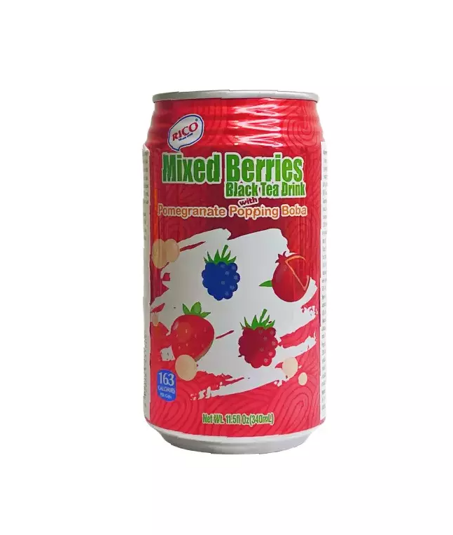 Svart Te Med Mix Bär/Granatäpple Popping Smak 340ml Rico Taiwan
