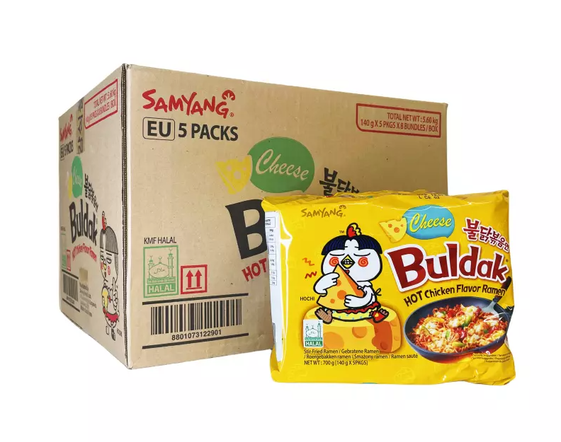 Instant Noodles Cheese/Hot Chicken 8x700g/8x140gx5bagsBuldak Samyang Korean