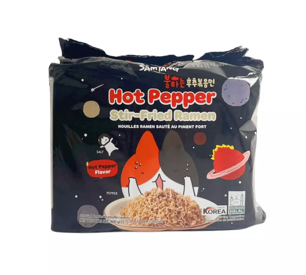 Snabbnudlar Hot Pepper Stir Fried 5x120g/Förp Samyang Korea 