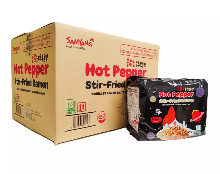 Snabbnudlar Hot Pepper Stir Fried 8x5x120g/Förp Samyang Korea