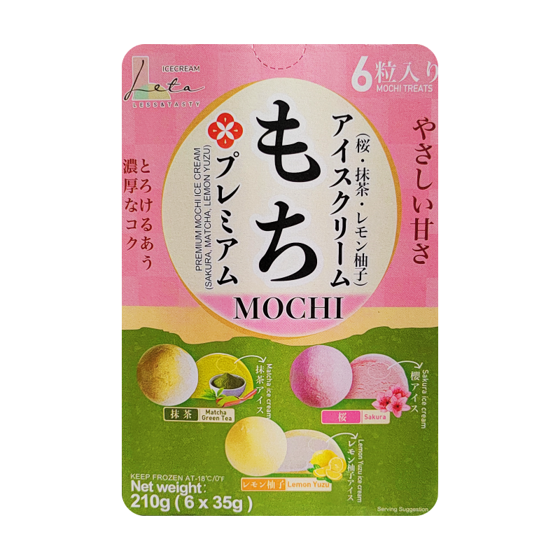 Premium Mochi Ice Cream with Sakura, Matcha, Lemon Yuzu Flavour Frozen 210g Leta France