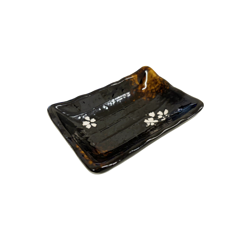 Svart keramisk blom sojaskål 10cmx7cm Kina