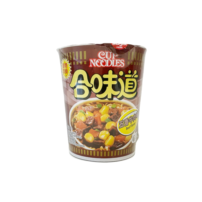 Kopp Nudlar Med Fem Sort av Kryddor/Biff Smak 69g Nissin Hong Kong