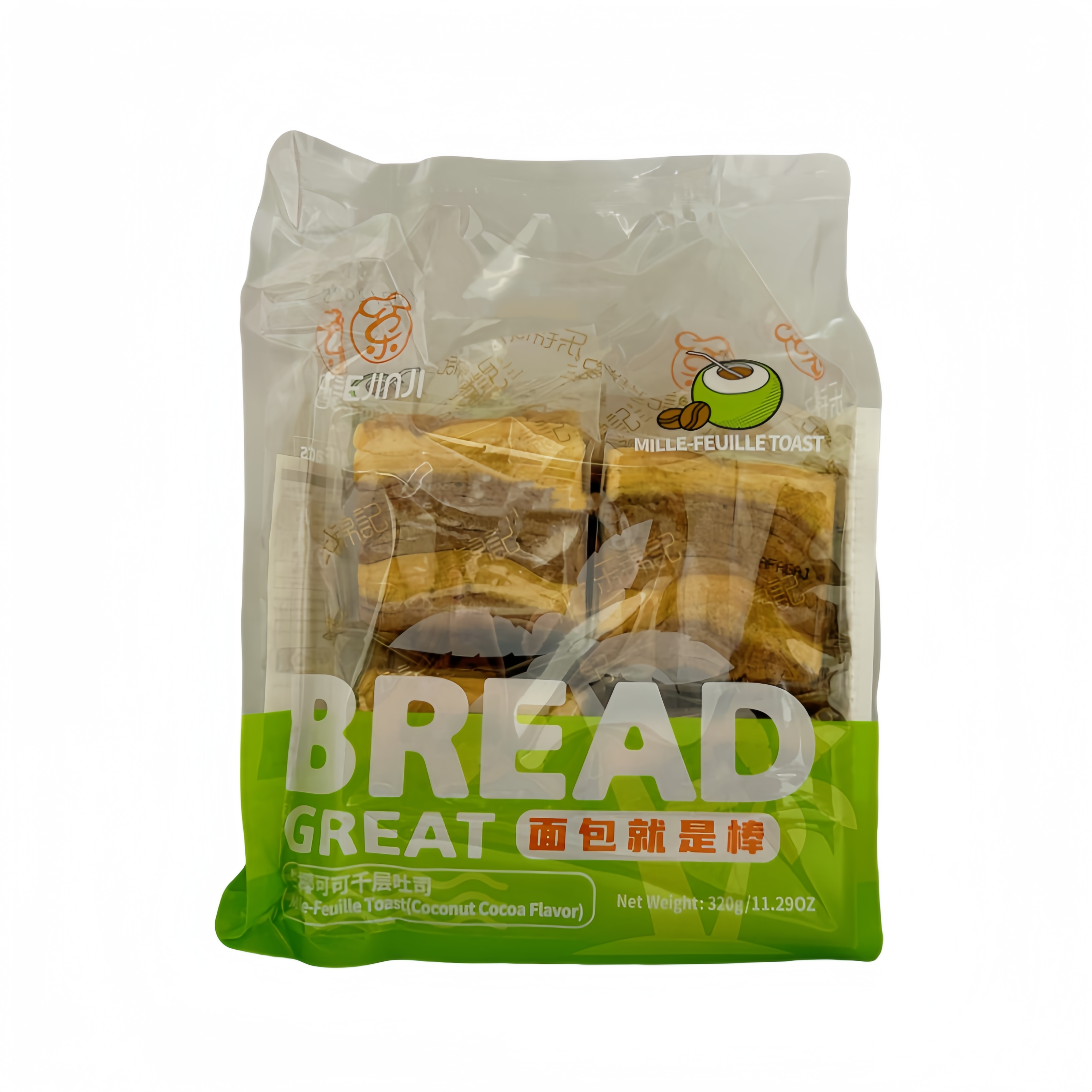 Cube Toast Coconut/Cocoa Flavor 320g Le Jin Ji Kina