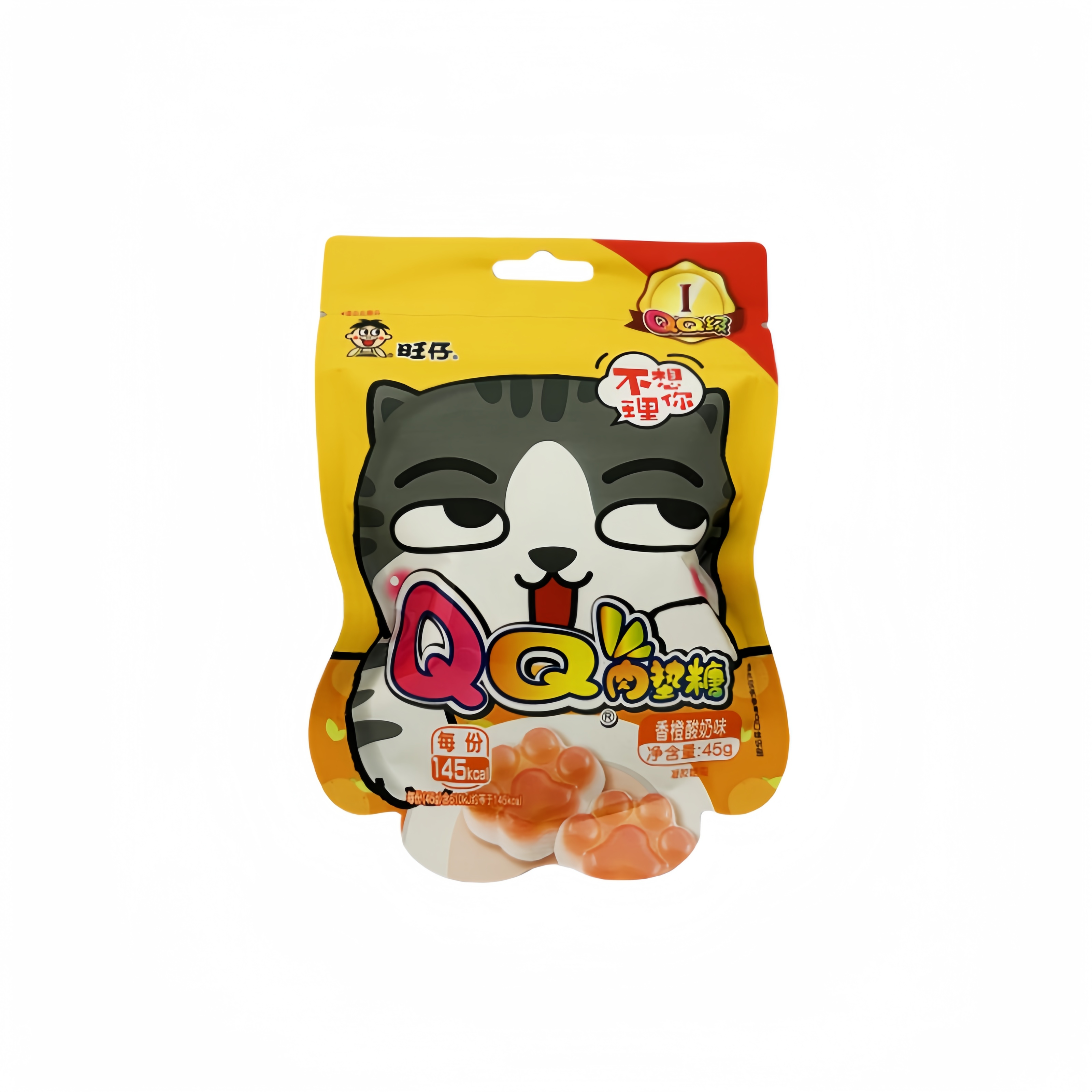 QQ Gummies Med Apelsin/Yoghurt Smak Kattens Form 45g Want Want Kina