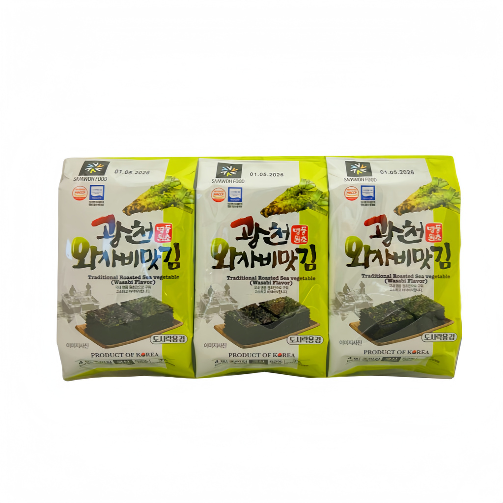 Crispy Seagrass Roasted With Wasabi Flavor (5gx3pcs) Samwon Food Korean