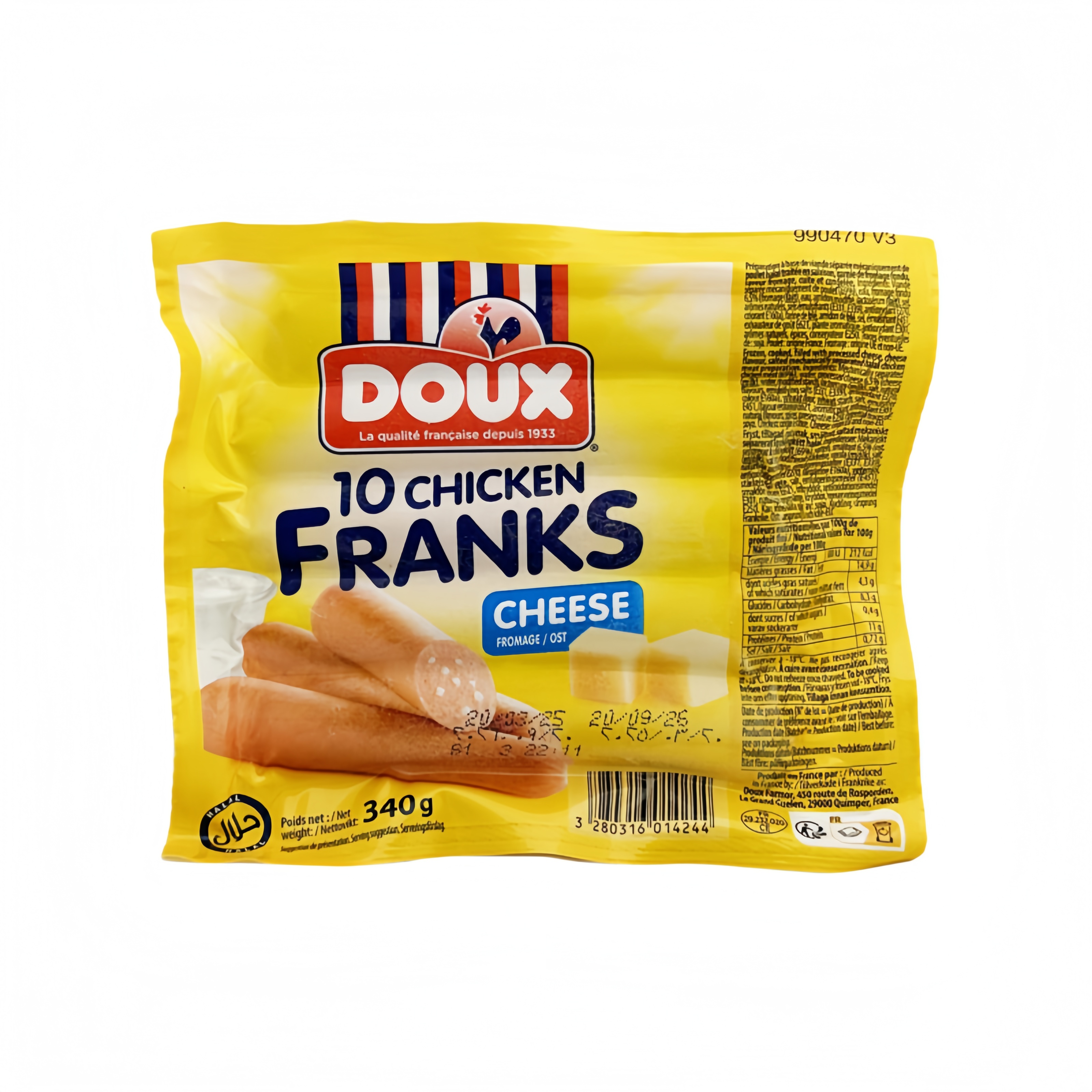 Franks Chicken Sausage With Cheese Flavor 340g Doux France