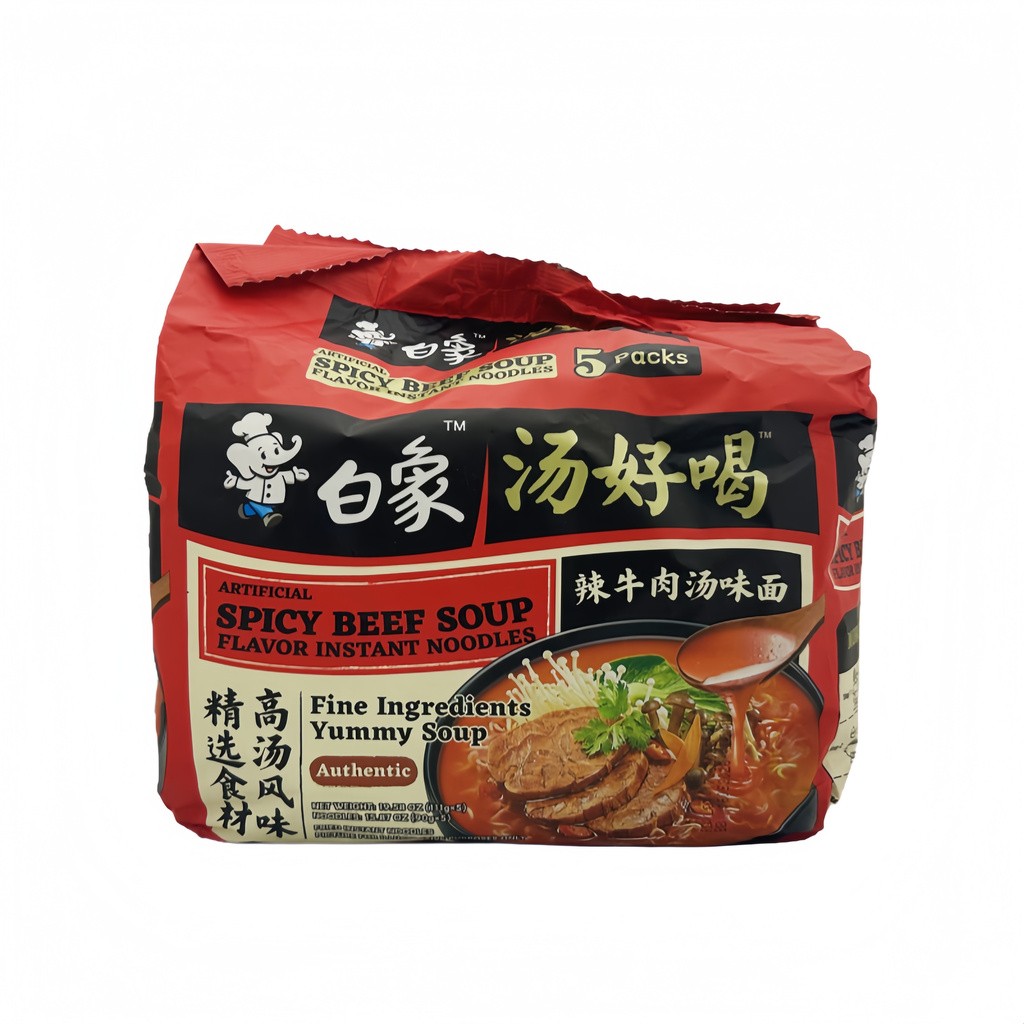Snabbnudlar Med Spicy Biff Soppbuljong 111gx5st/Förp Bai Xiang Kina
