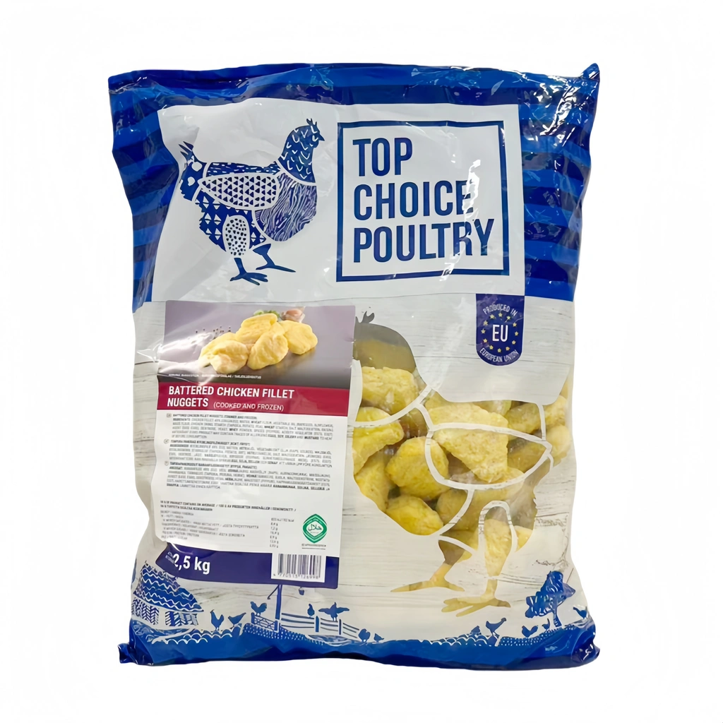 Battered Chicken Fillet Nuggets (49%) 2.5kg/bag Top Choice Poultry EU