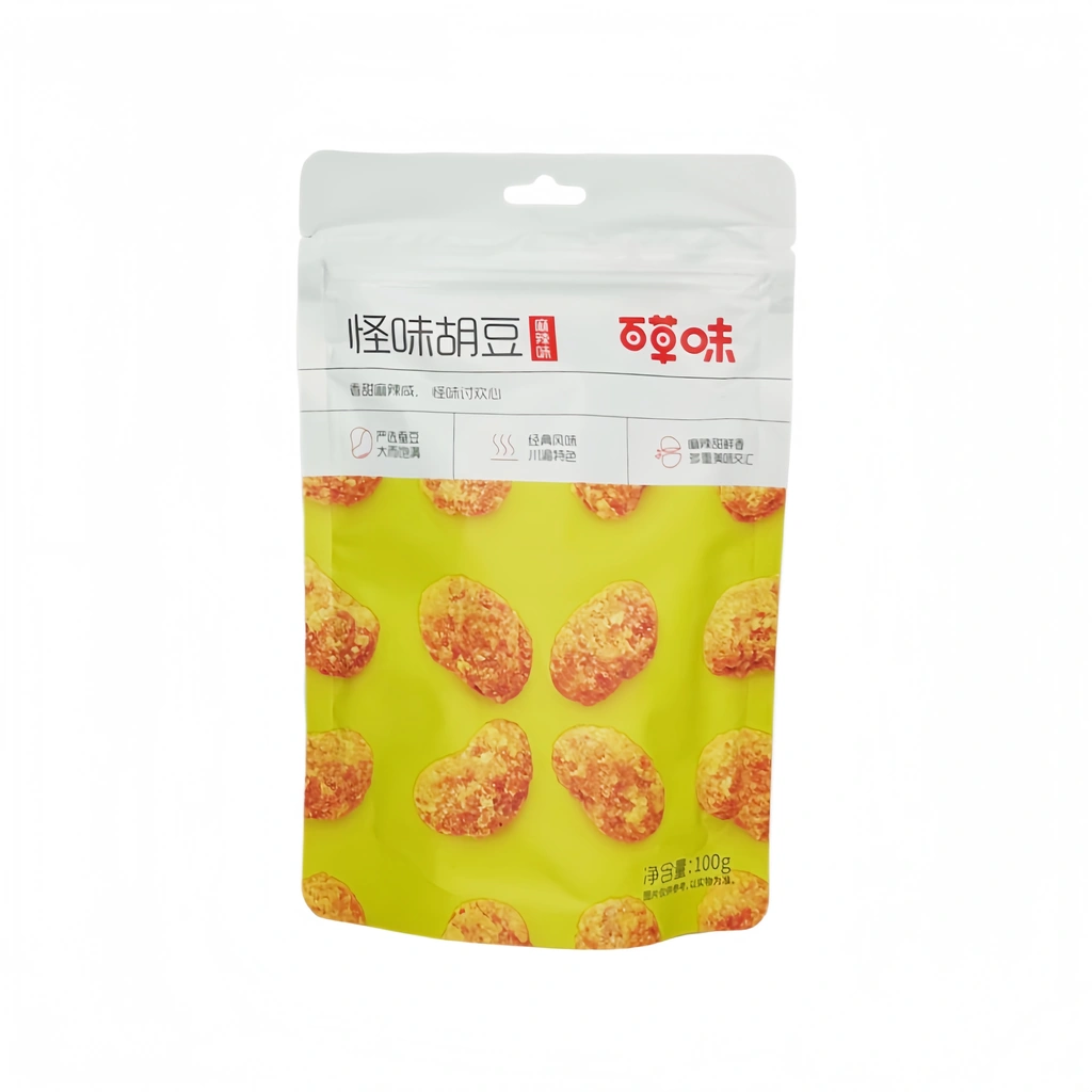 Broad Beans Med Spicy Smak 100g Bai Cao Wei Kina
